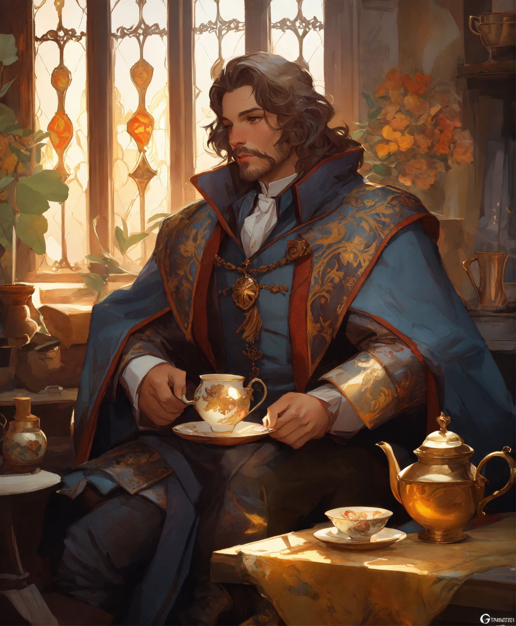 Lexica - Noble baronesse Medieval in his house drinking tea, art by ...
