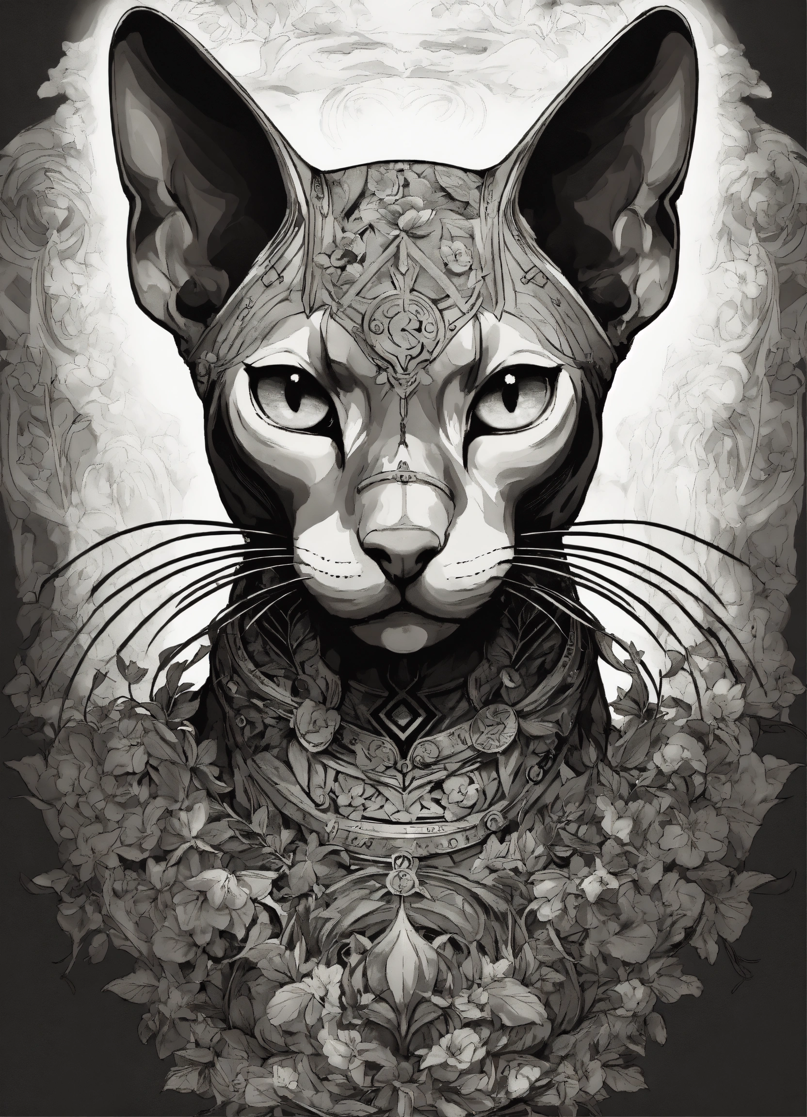 Lexica - Tattoo graphic style, black and white, sphynx cat with a mean ...