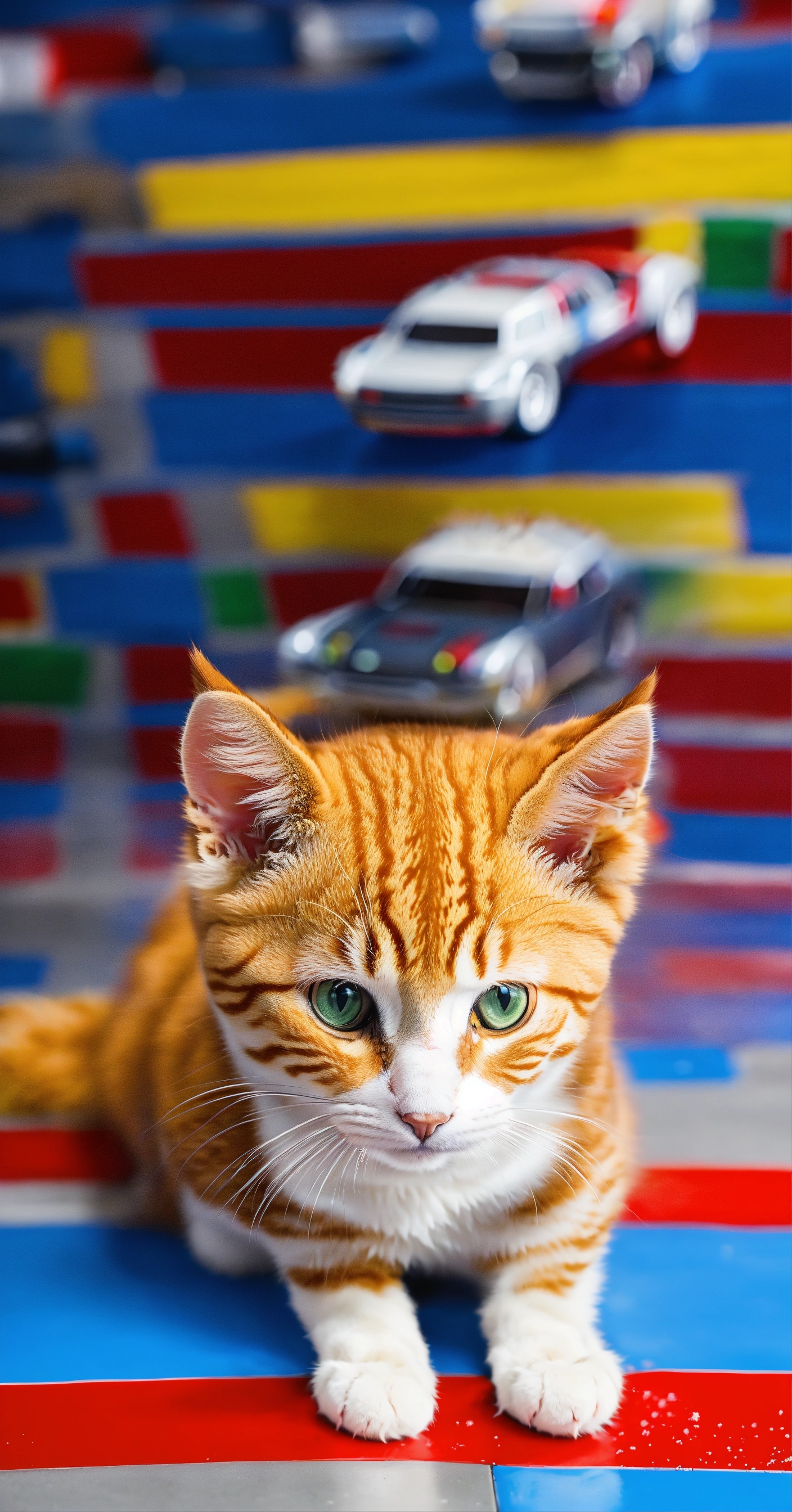 Lexica - Generate a picture of a cat as a race car driver, 'speeding ...