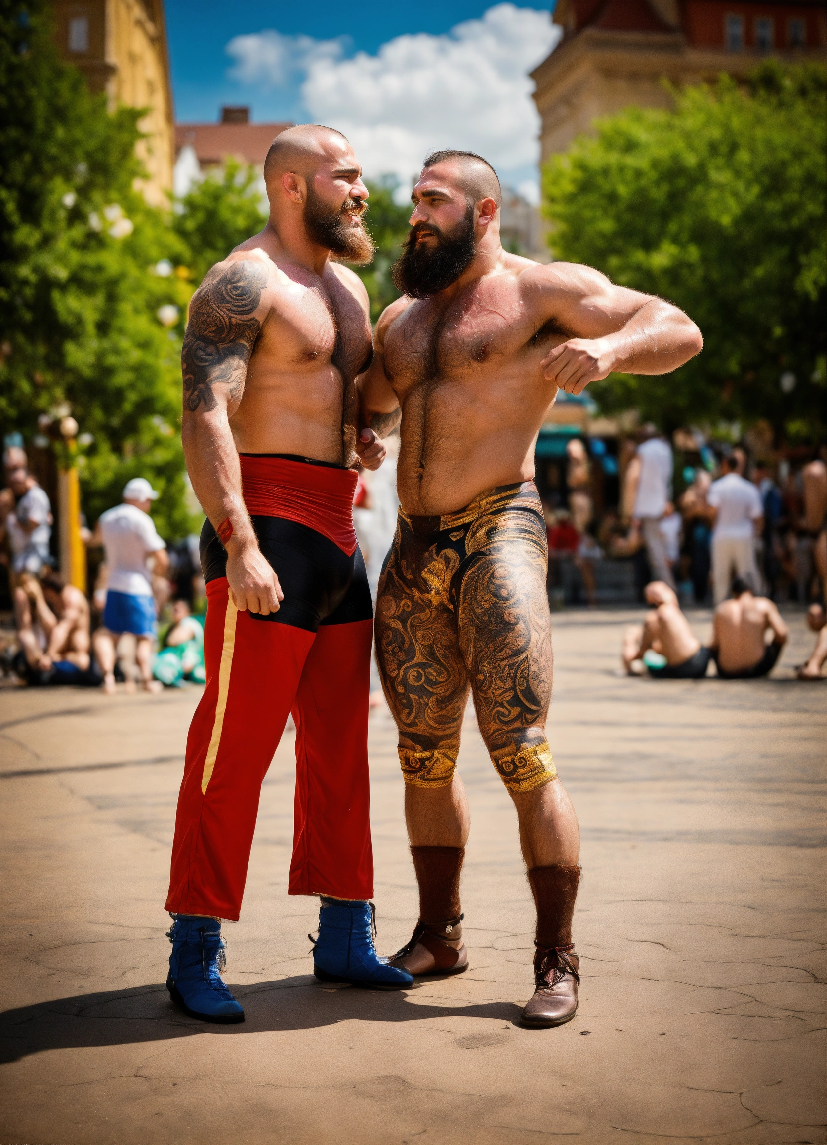 Lexica - A couple of groping athletic shirtless oiled hairy sweaty