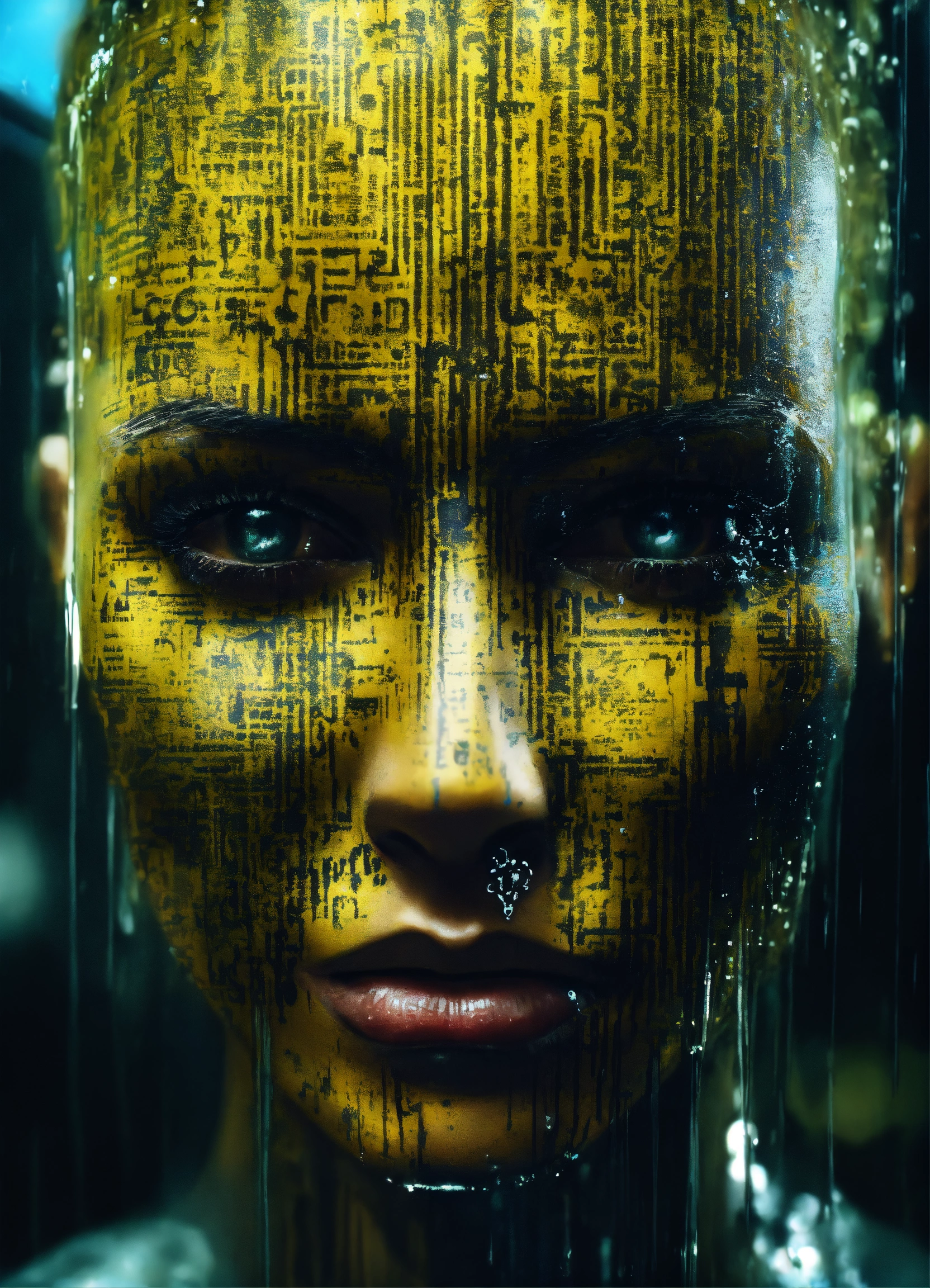 Lexica - Mysterious cyberpunk face, written in water typography.future ...