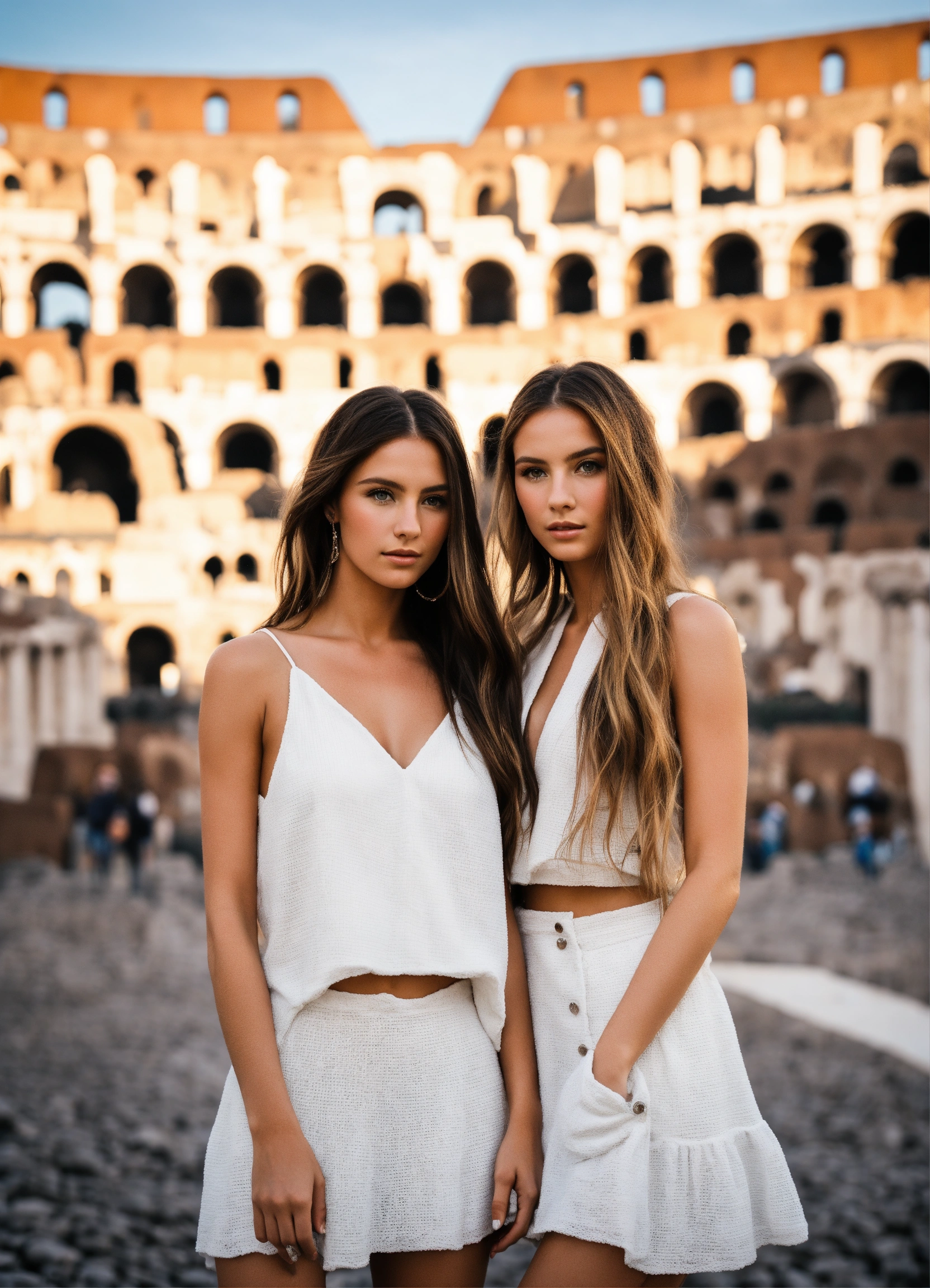 Lexica Photo Of Skyline Of Rome At Day With Two Female Models And The Colosseum Looking Into 5527