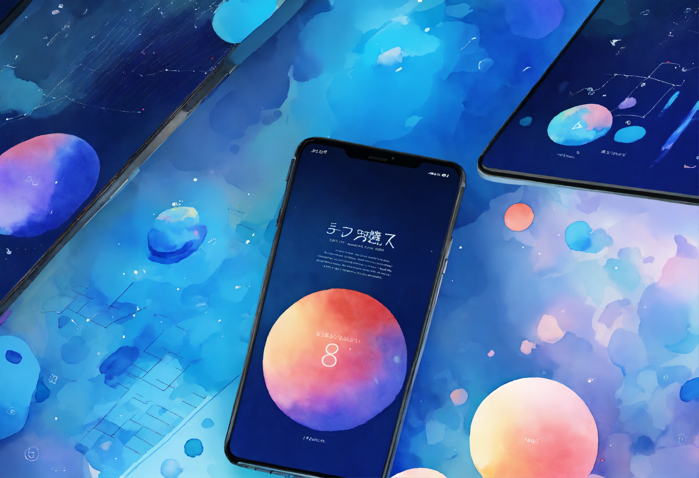 Lexica - Beautiful watercolor style blue, digital device screen data points