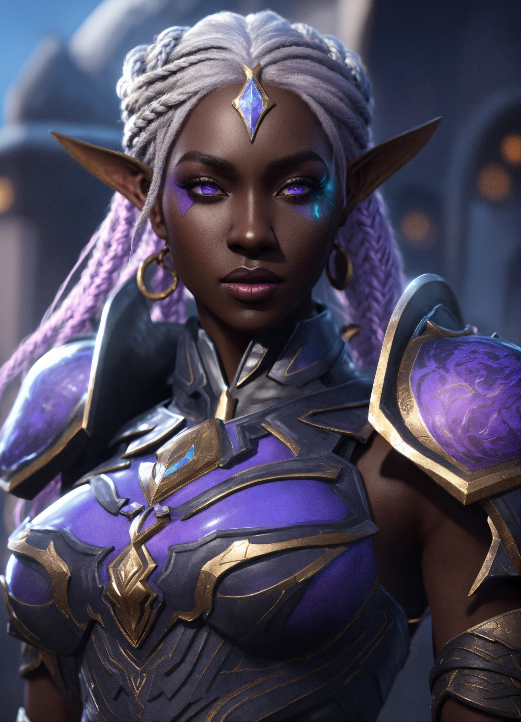 Lexica - A beautiful drow woman in sun themed armor. she has braids and ...