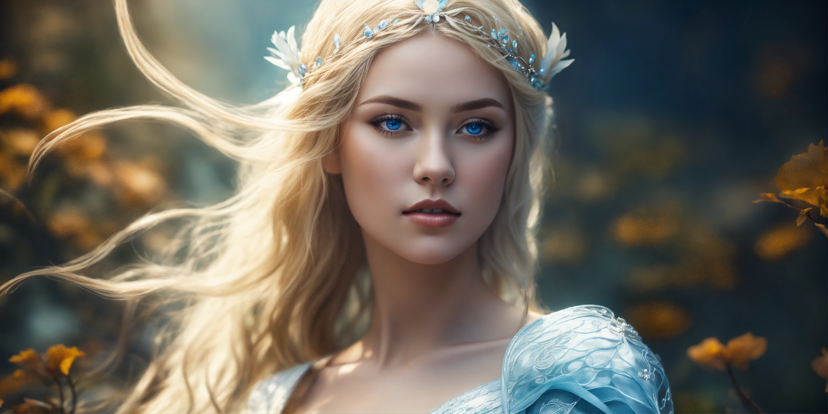 Lexica - Beautiful elf woman with blond hair and blue eyes wearing ...