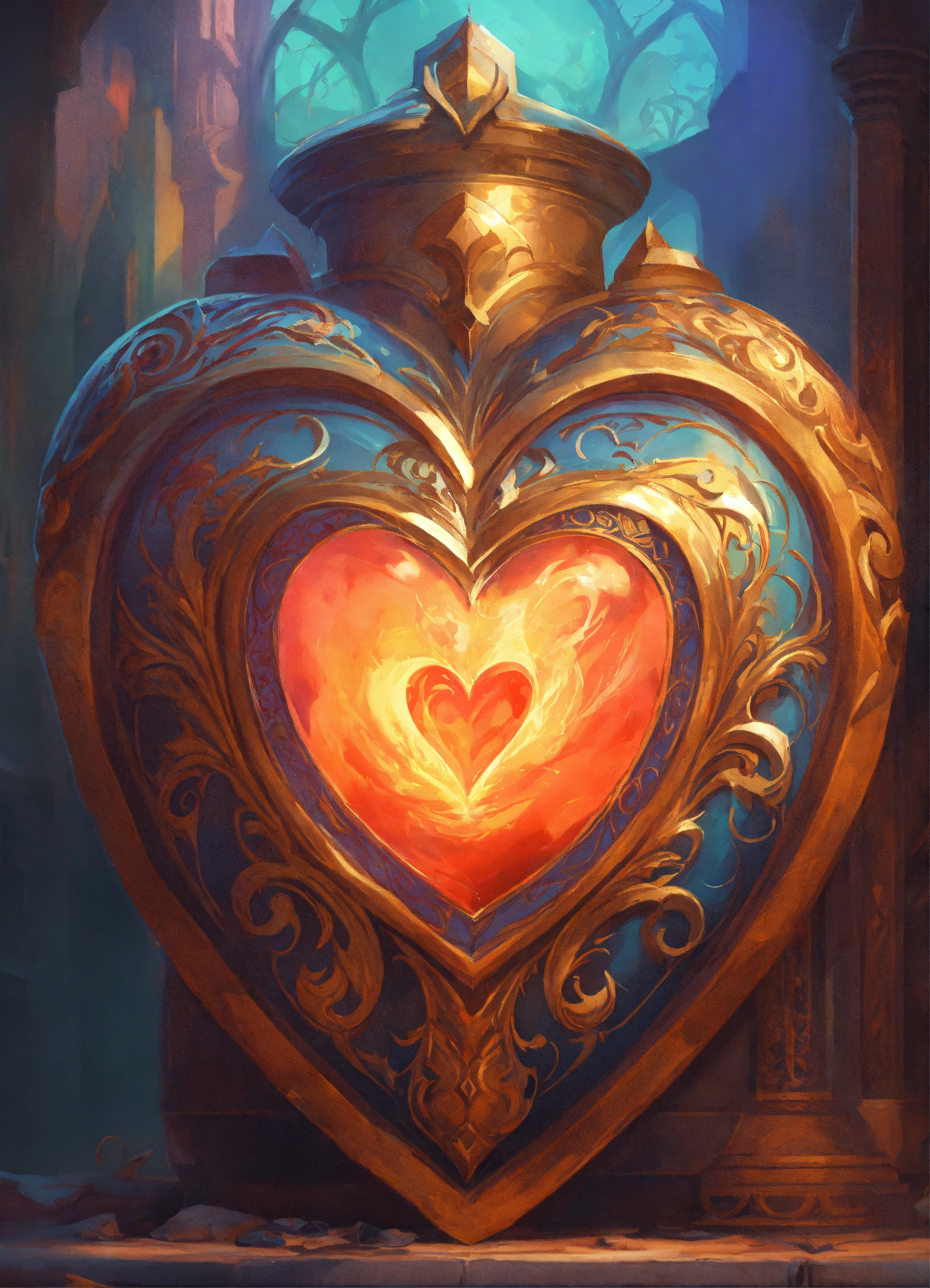 Lexica - Image of a large heart dominating the image, medieval style, d ...