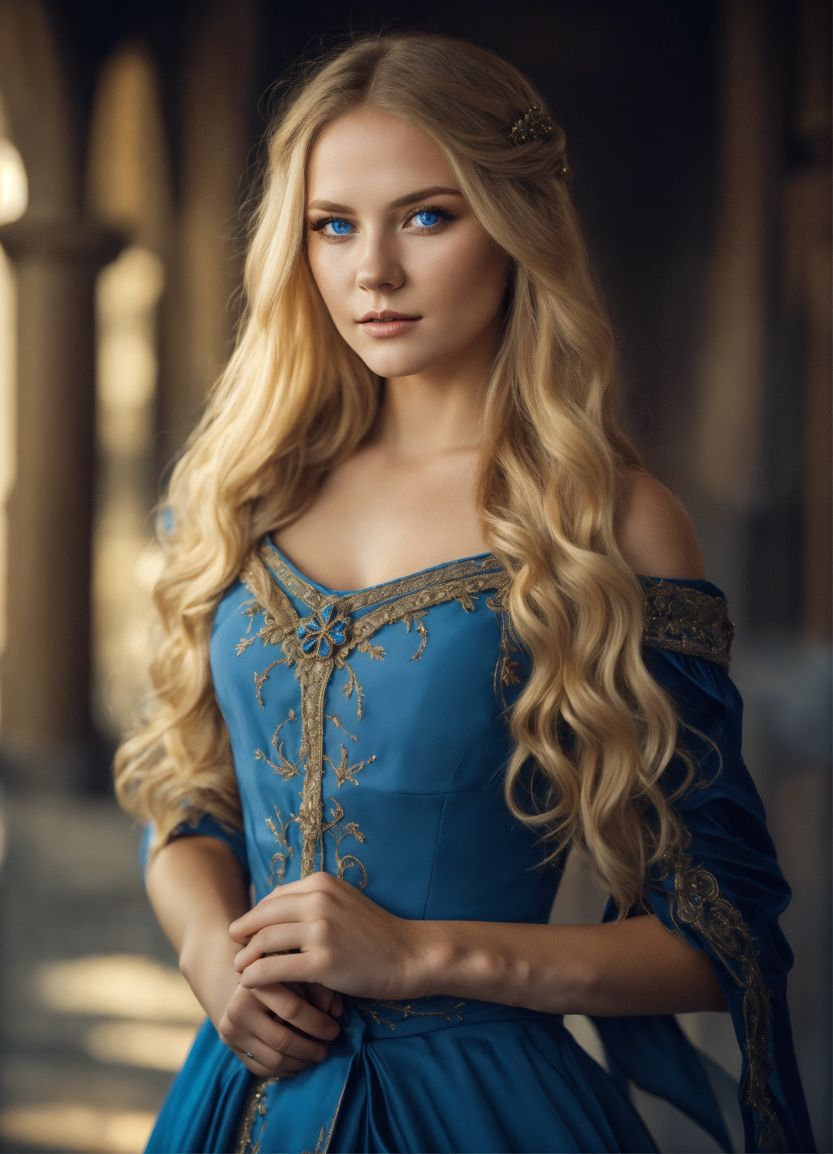 Lexica - Beautiful young woman, long blond hair, blue eyes, command ...