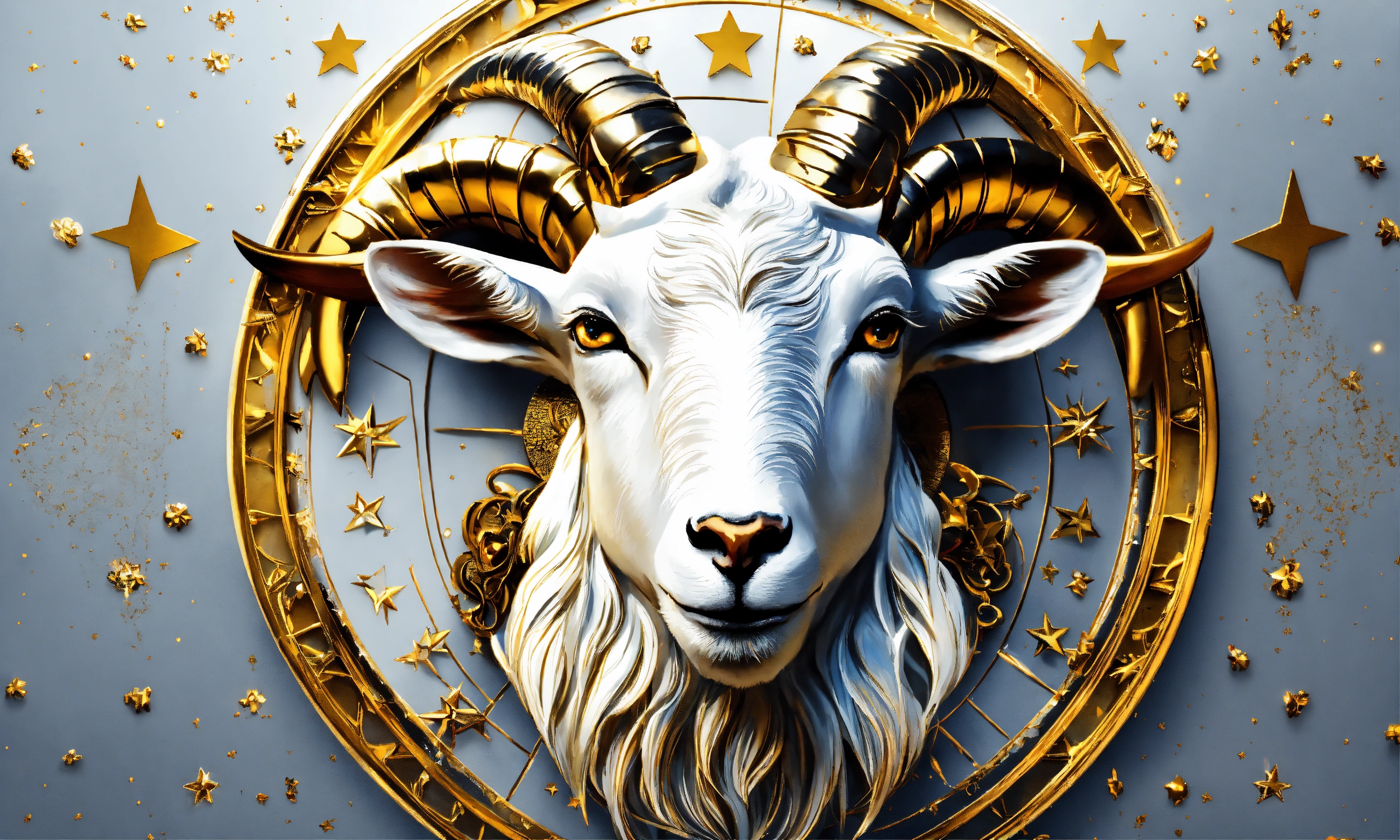Lexica - White and gold brutal goat, zodiac sign, white, gold, universe ...