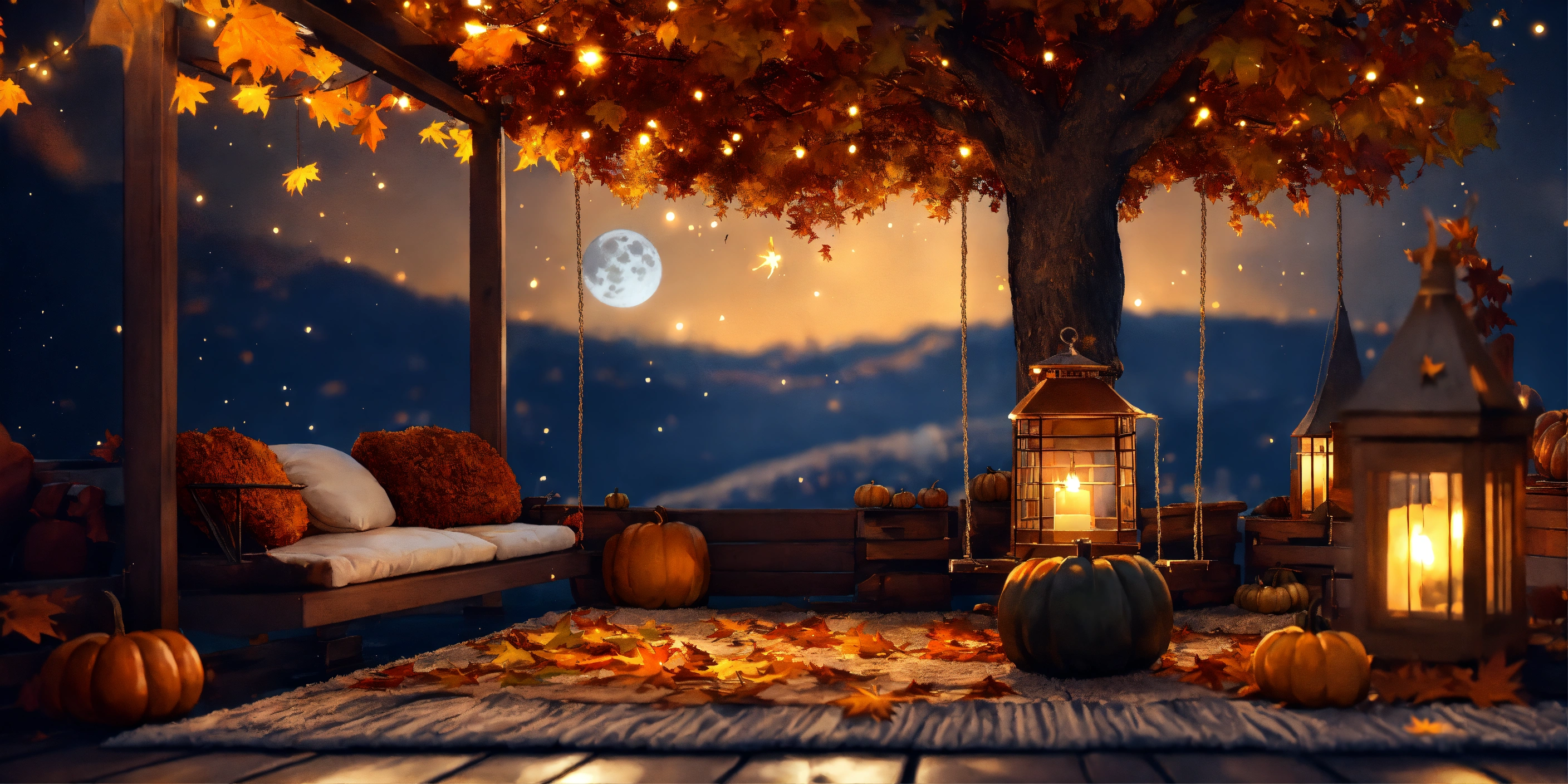 Lexica - Beautiful fall landscape, fall theme dark patio, big fluffy ...
