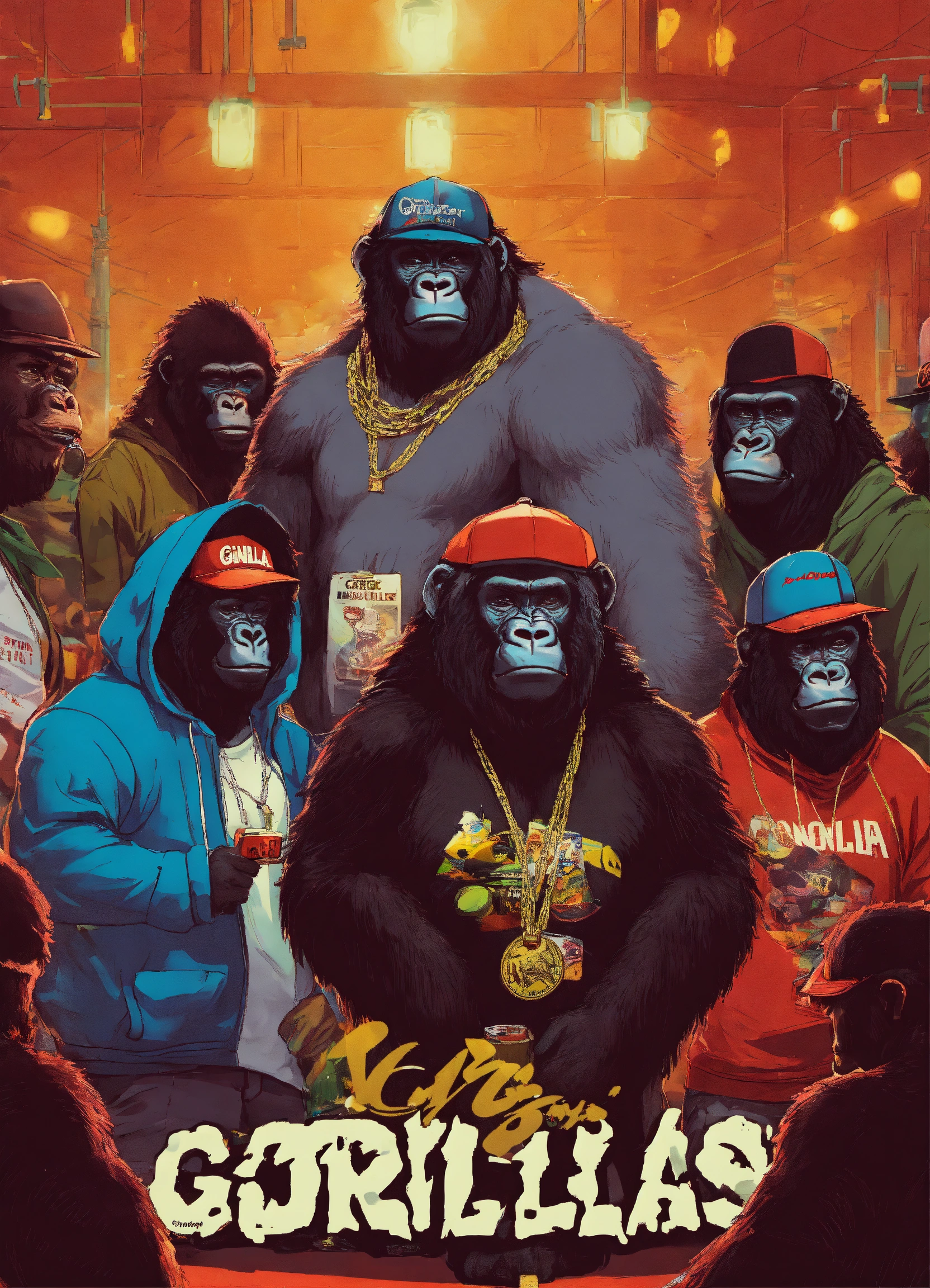 Lexica - 6 gangster gorillas smoking a cigars wearing SnapBacks and ...