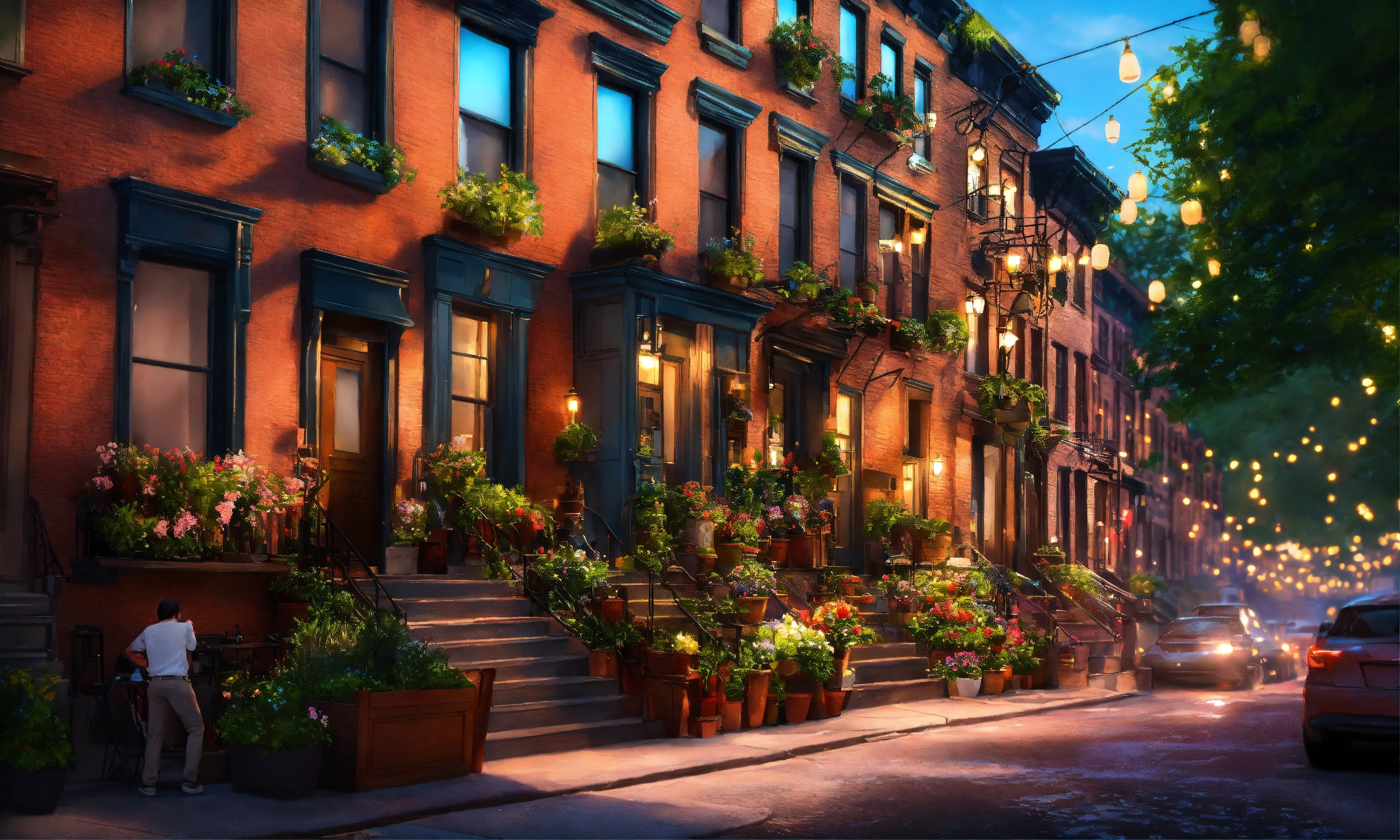 Lexica - Epic shot of a brownstone houses in Greenwich Village in New ...