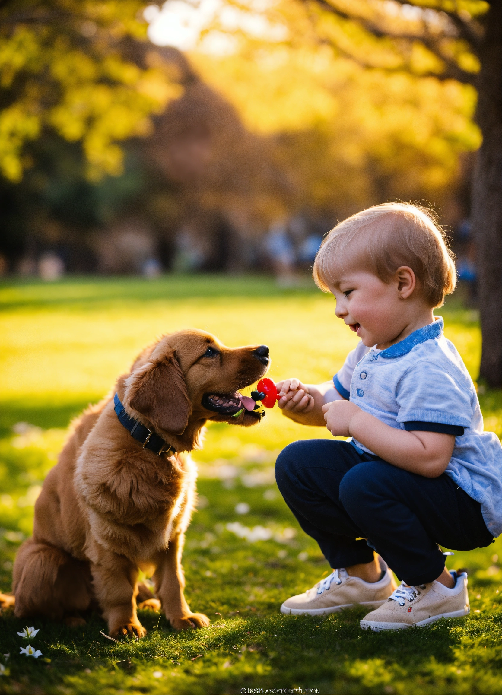 Lexica Lily and Max playing with the puppy in the park
