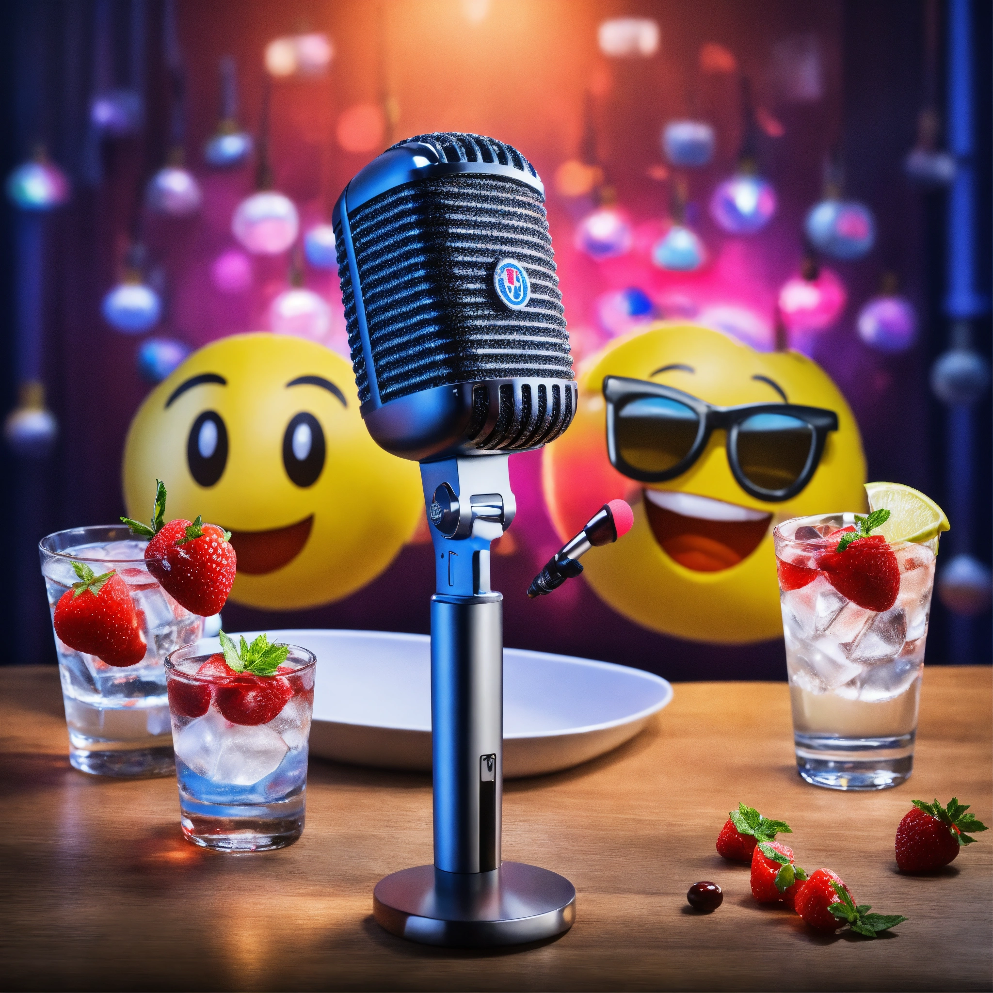 Lexica Microphone, emojis, vodka shots