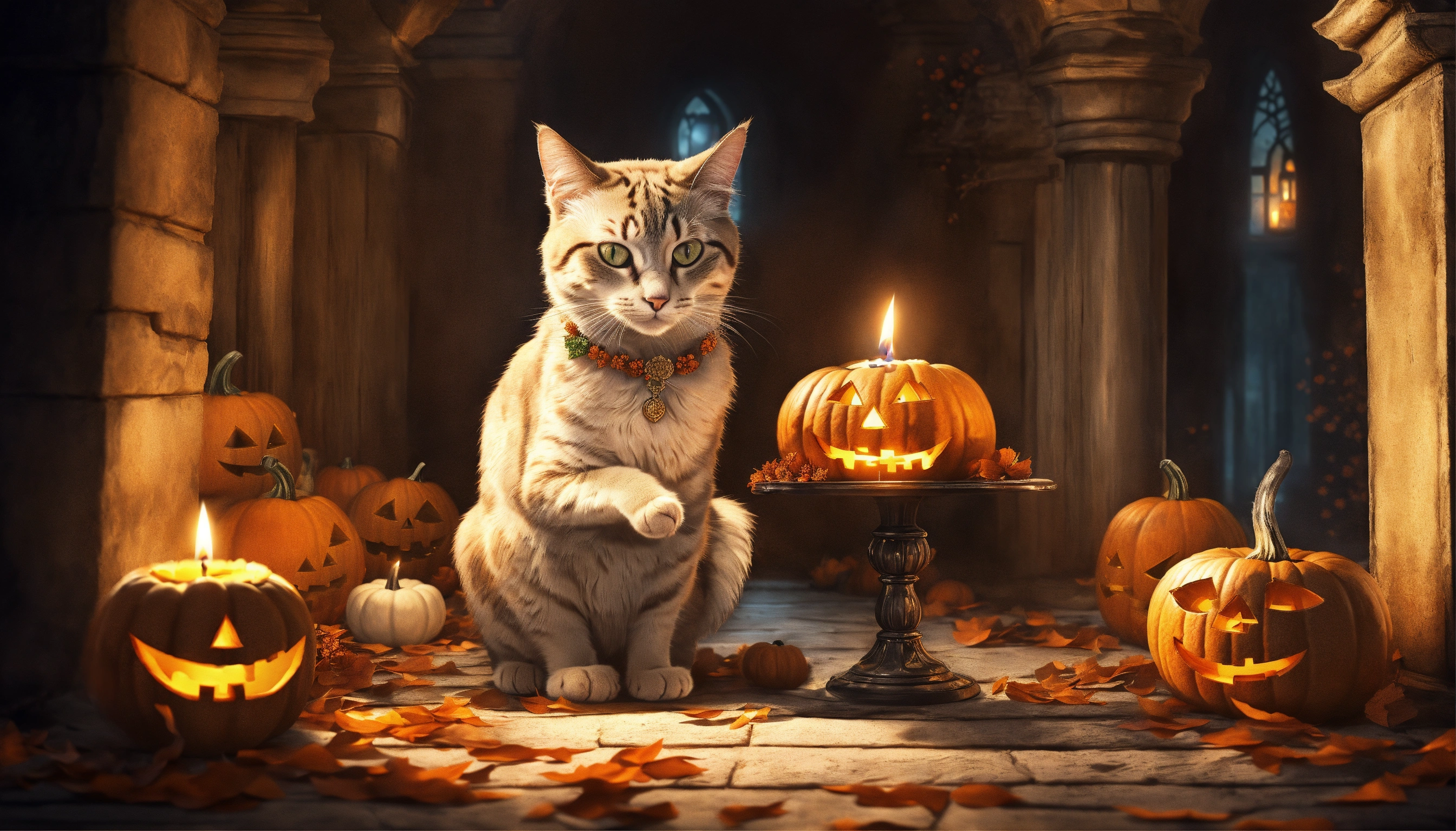 Lexica - An anthropomorphic cat holding a candle in his hands inside a ...