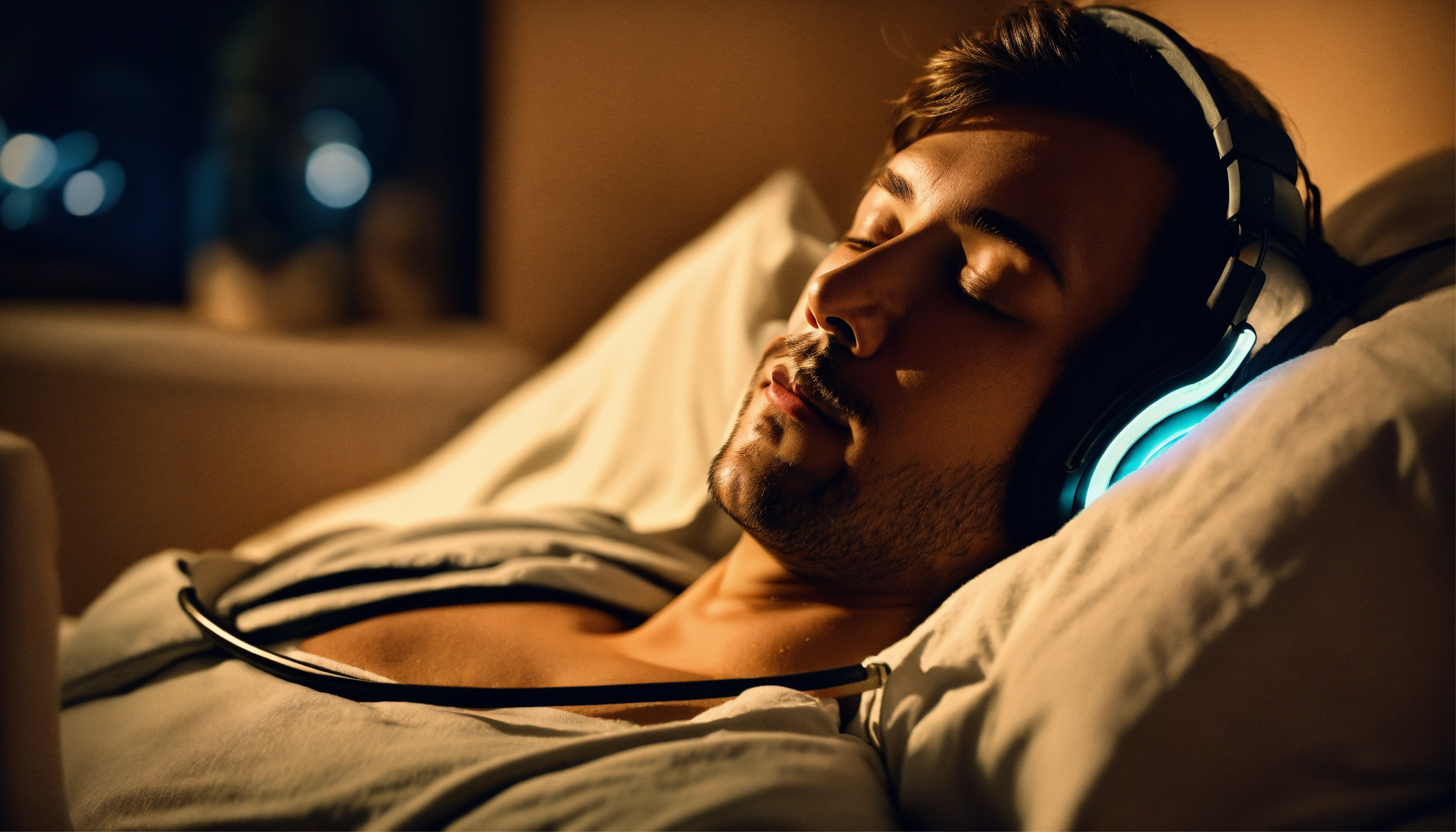 Lexica - A peaceful and serene man, eyes closed, wearing comfortable ...