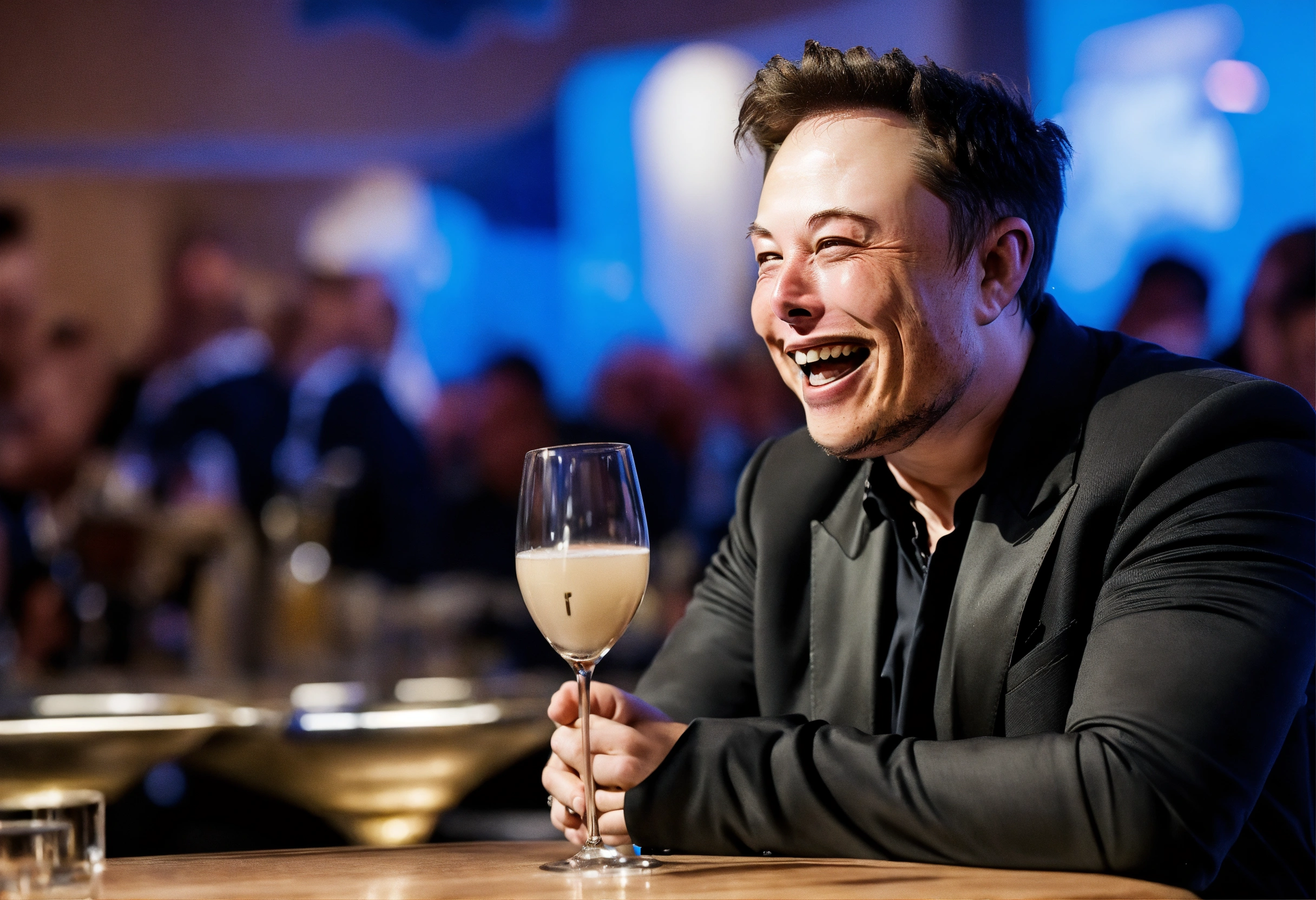 Lexica - Elon musk laughing while making a toast with an AI robot