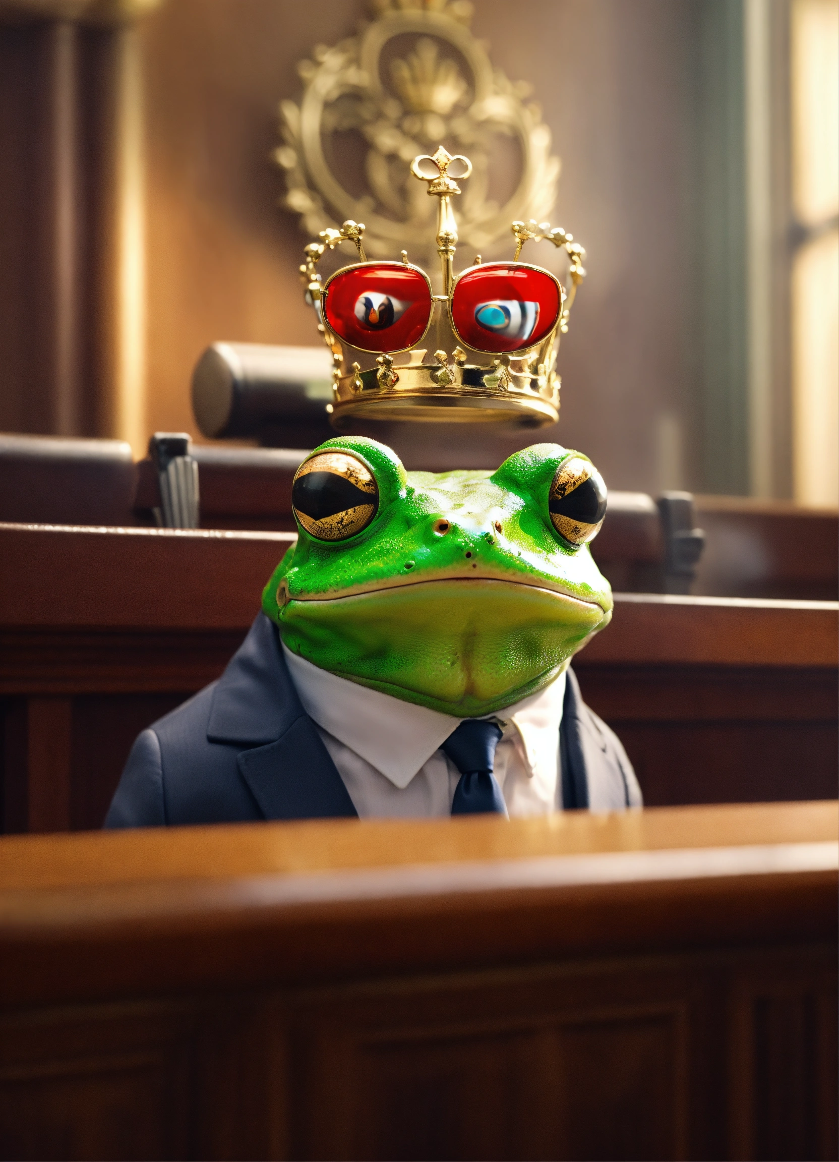 Lexica - Cute Frog In Suit And Glasses In Crown Court Defending Warm In 