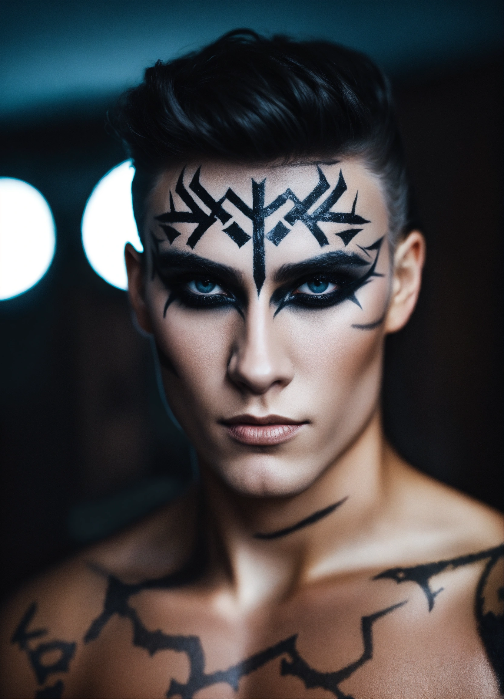 Lexica - Minimal White demonic runes makeup face male