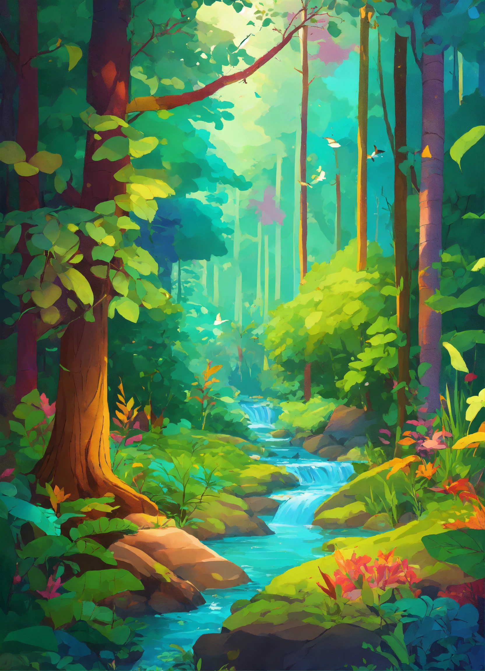 Lexica - Colorful and vibrant forest with lush trees, sparkling streams ...