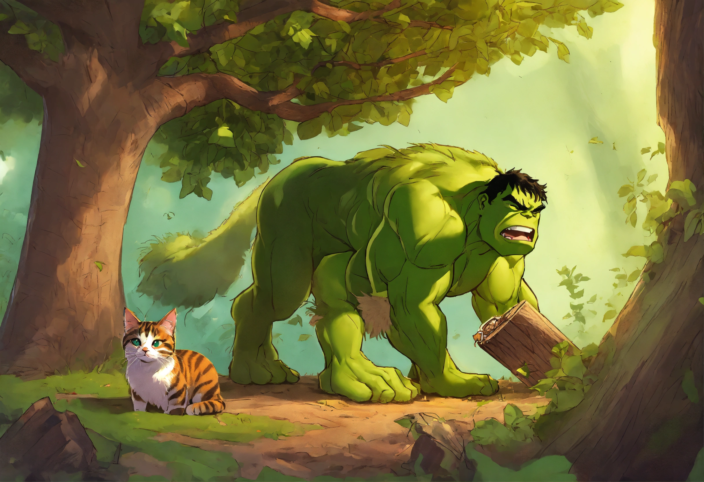 Lexica - Hulk helps a cat stuck in a tree