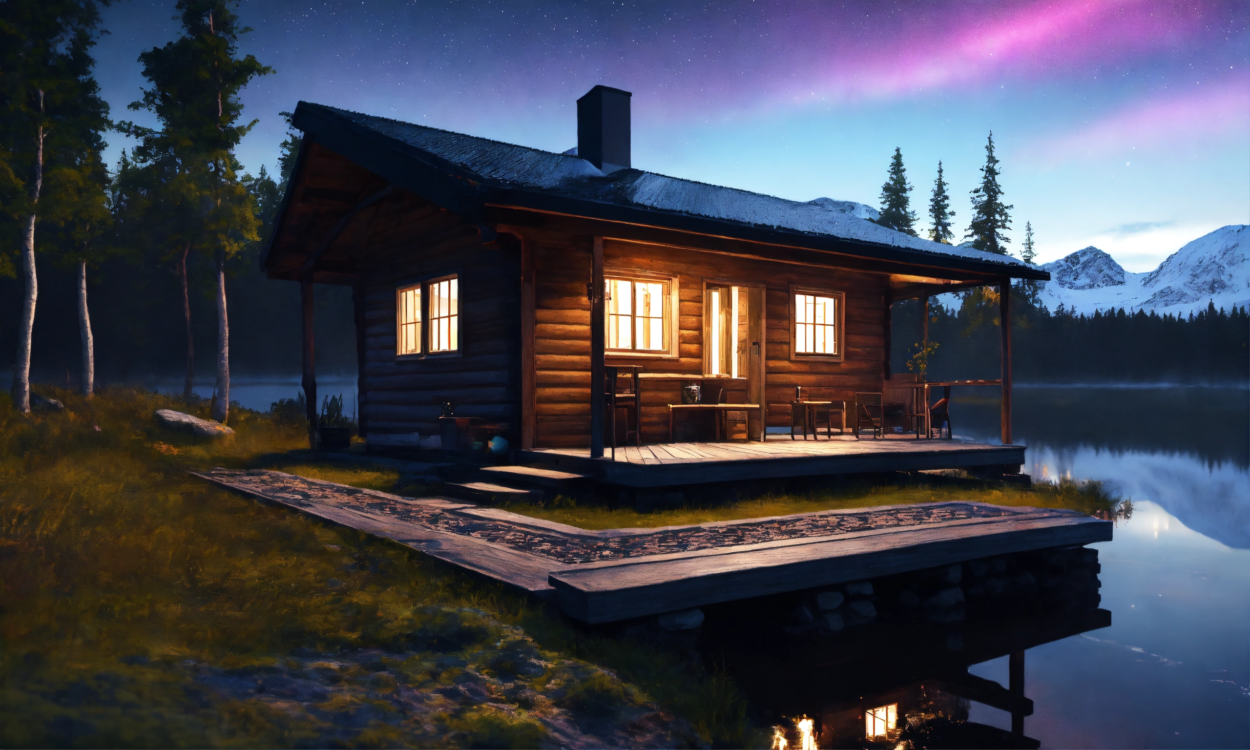 Lexica - Epic shot of ultra cozy wooden cottage in Sweden with a ...