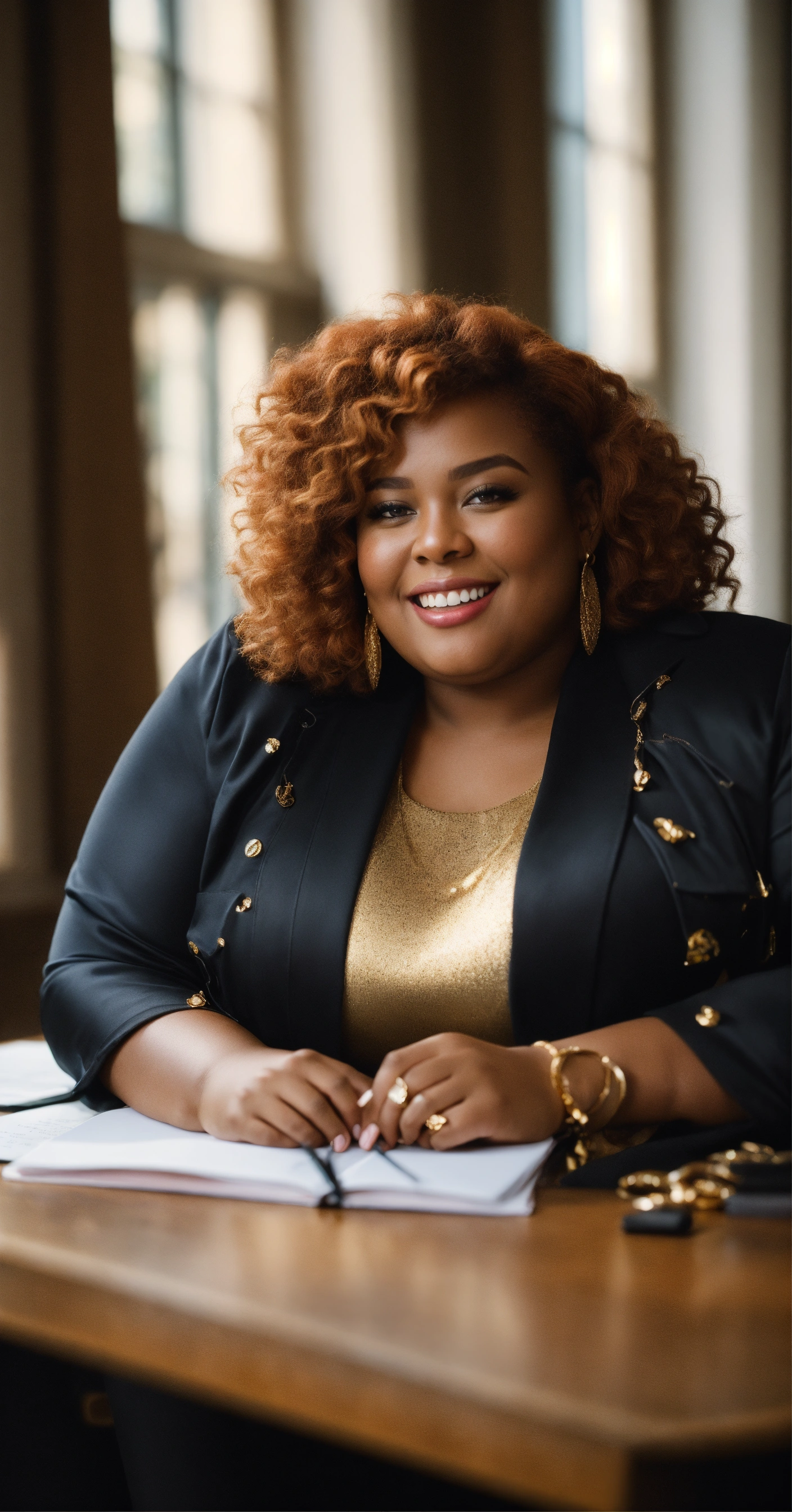 Lexica Fashion Portrait Of Plus Size Black Women Sitting At Desk