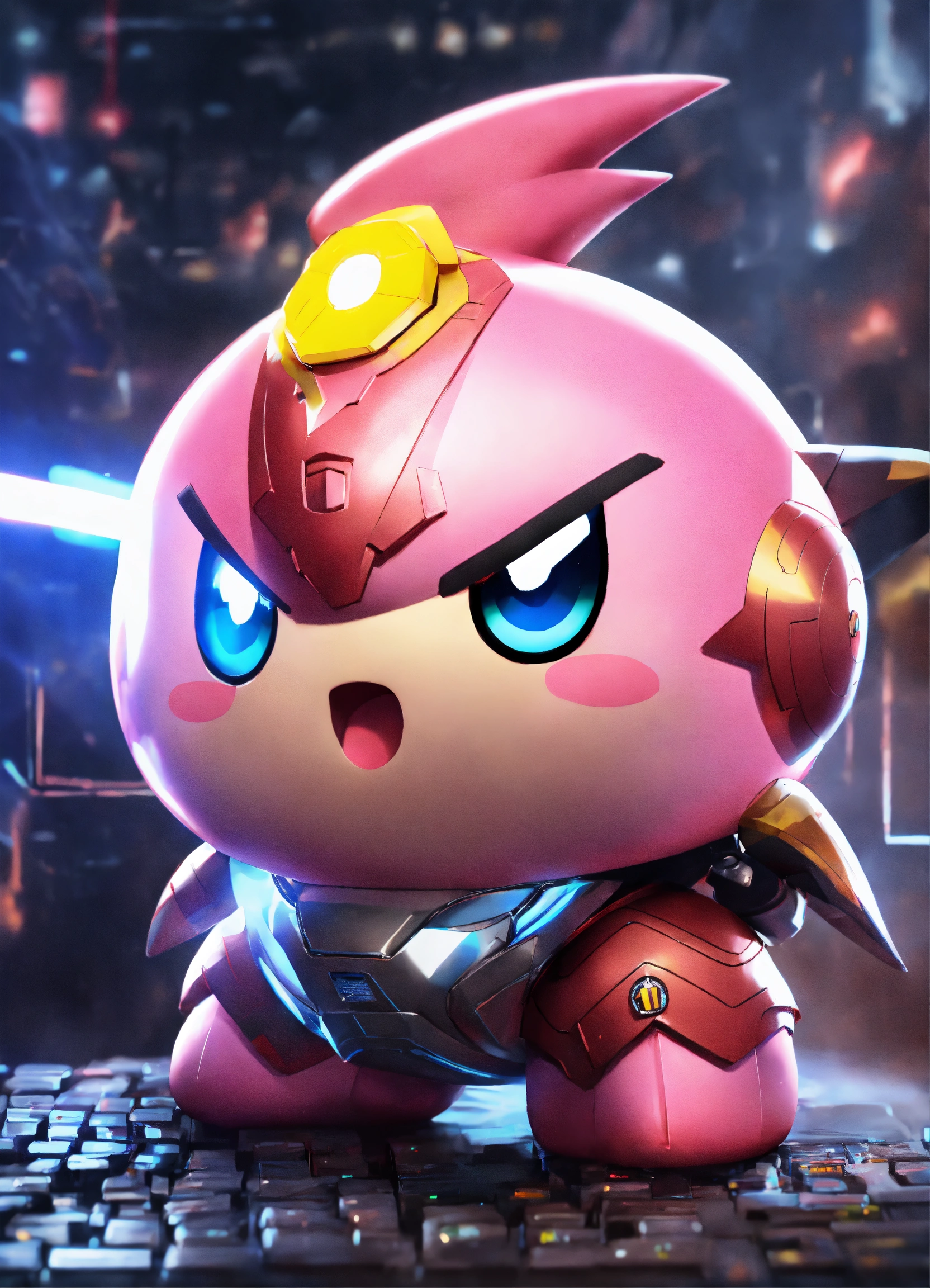 Lexica - A real photo of Cute Cyber Kirby lightning angry