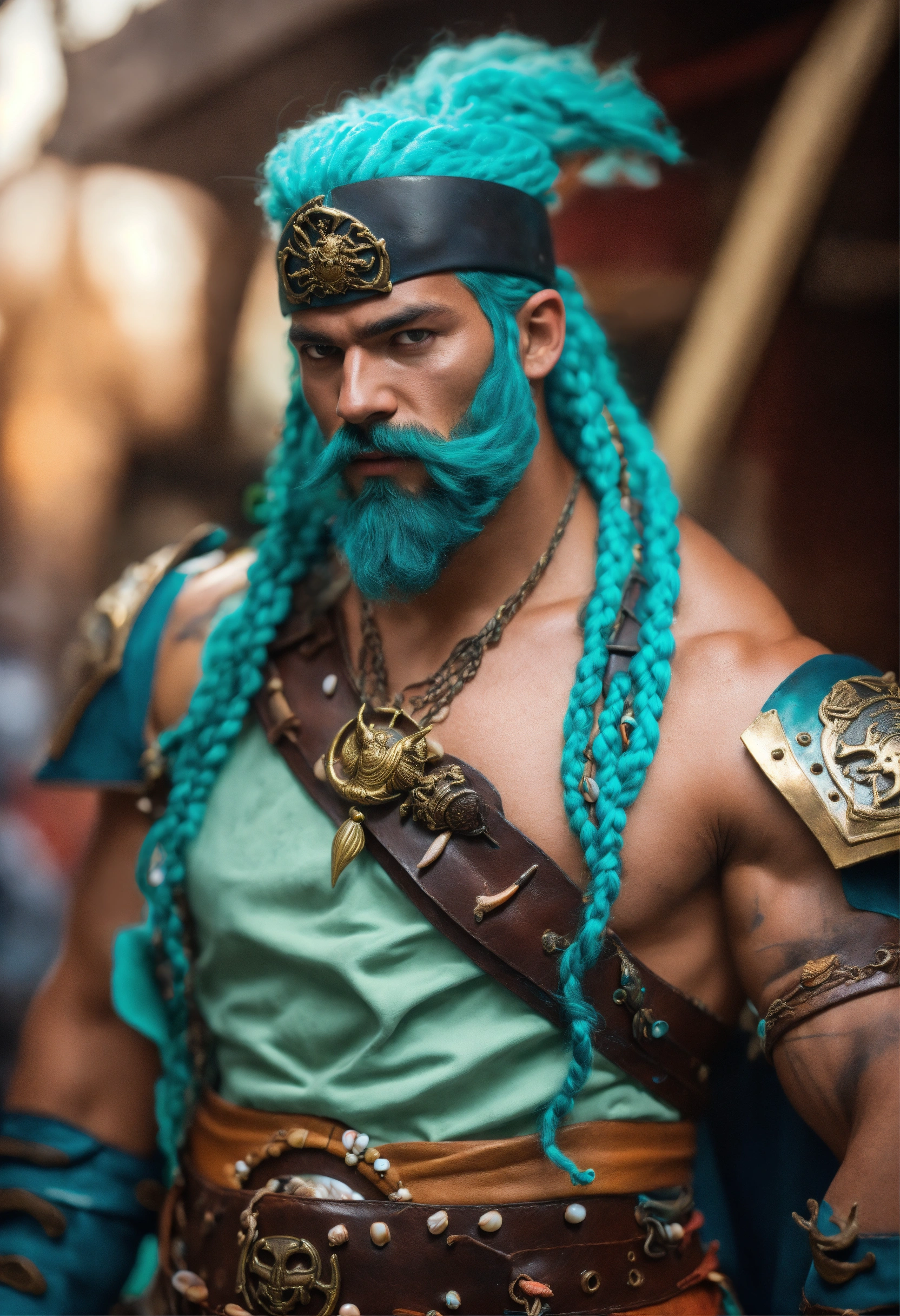 Lexica - A buff muscular Blue skinned Triton pirate . He wears coral ...