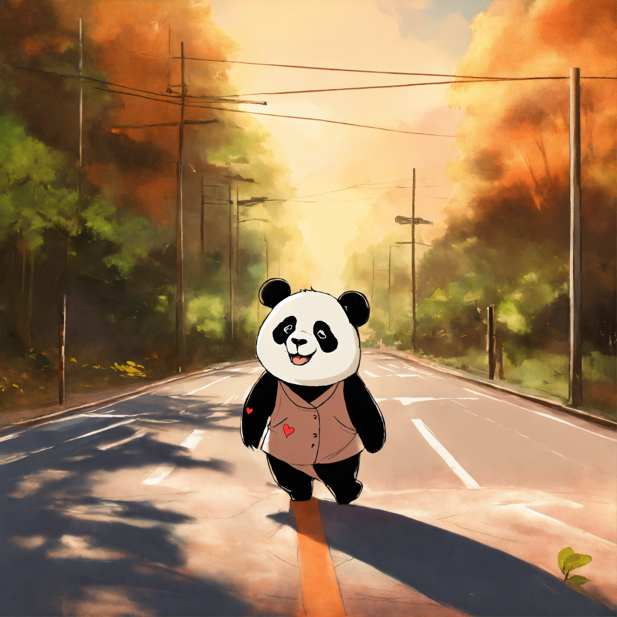 Lexica - Drawing of a panda, who is in love and is walking backwards in ...