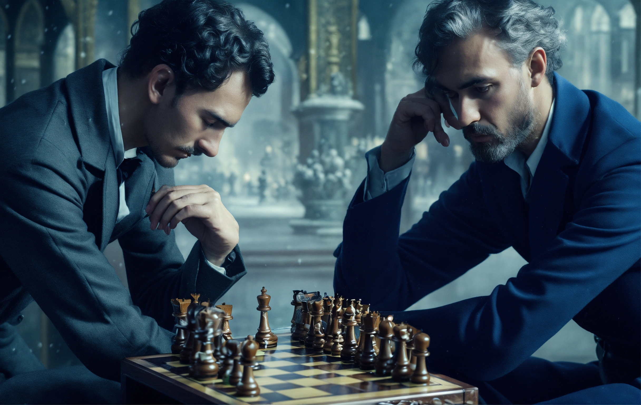 Lexica - Two masters are playing chess, with a cold and high-tech ...
