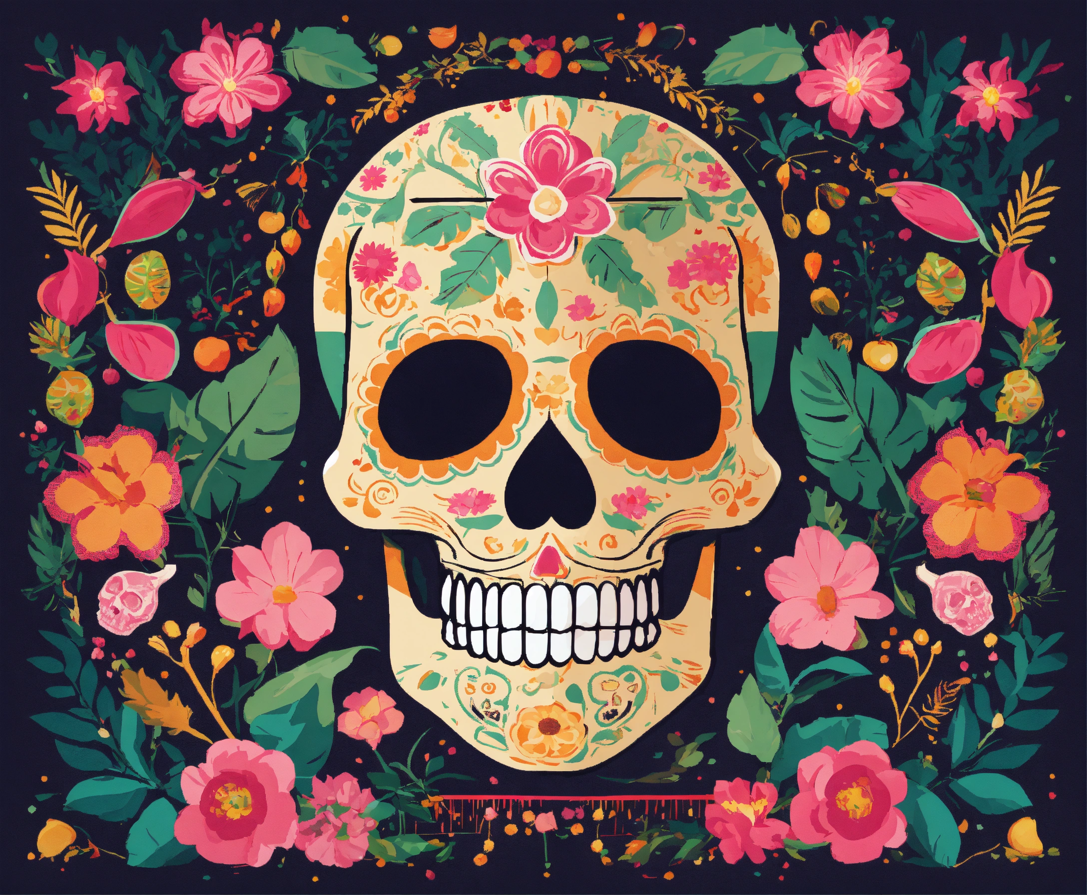 Lexica - Day of the Dead Skull, Vector flat Flyer, Flyer flat vector 2D ...