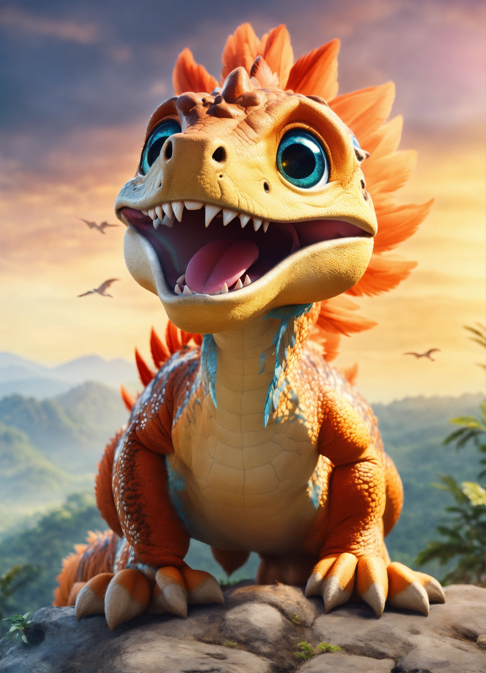 Lexica - An adorable and fluffy baby t-res dinosaur with big color eyes ...