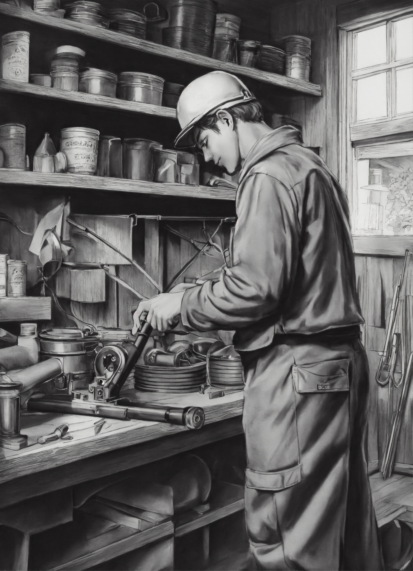 Lexica - Craftsman, black and white drawing