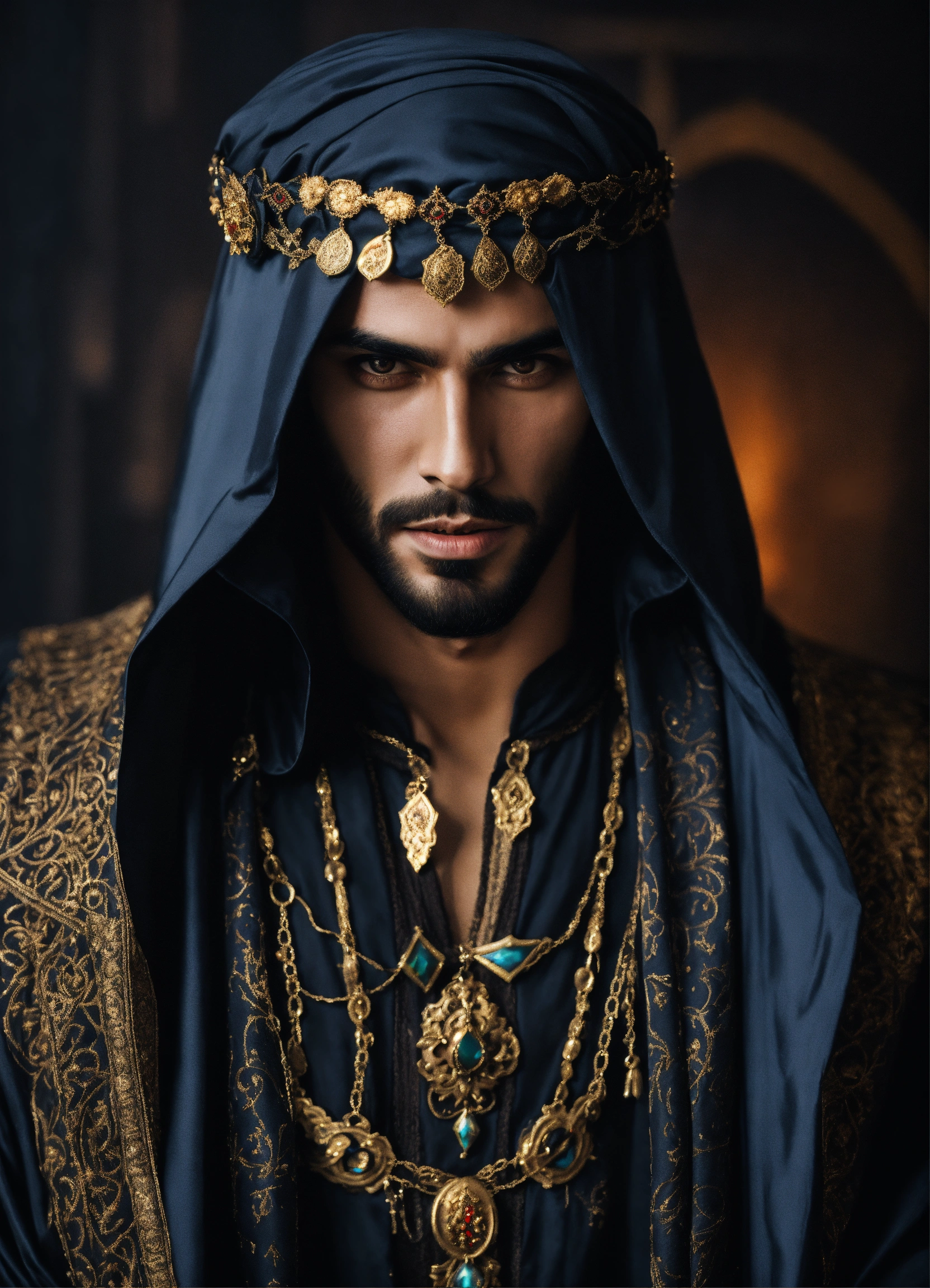 Lexica - Young handsome malevolent Arabic male sorcerer, dark, lavish ...