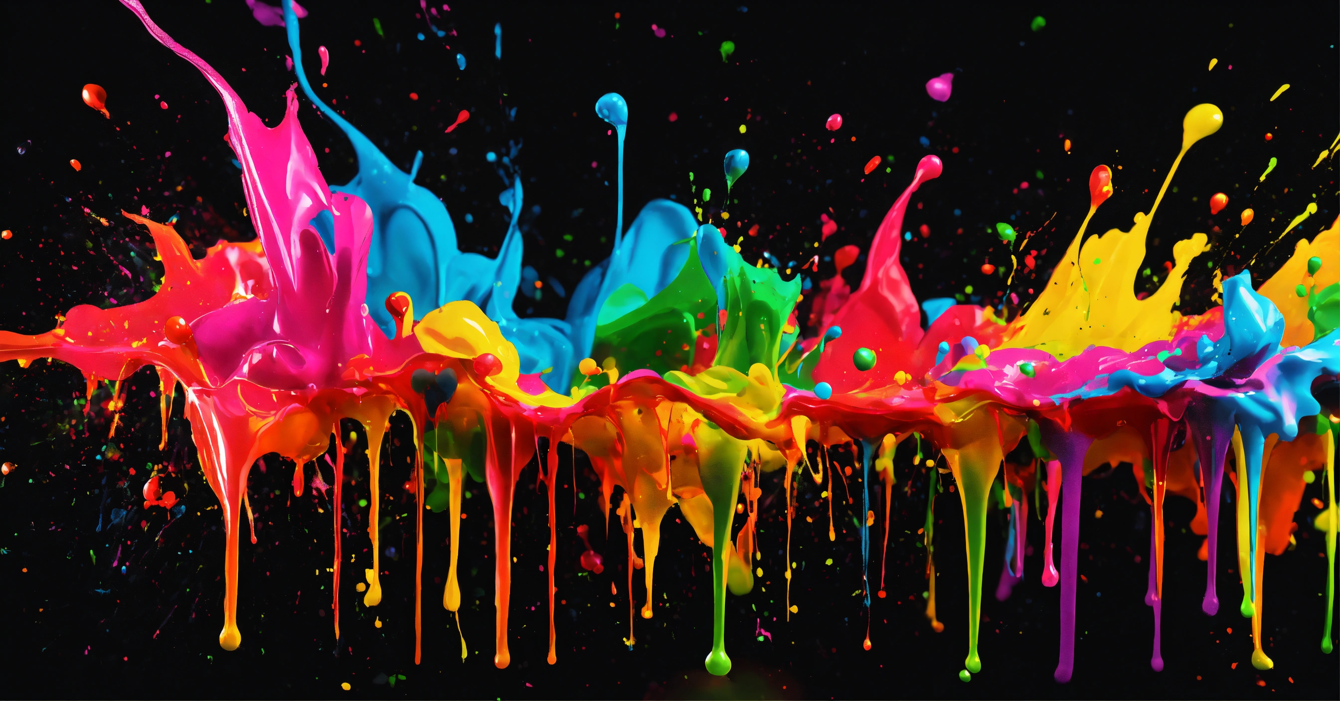 Lexica - Rainbow neon paint color splashes on a flat black background ...