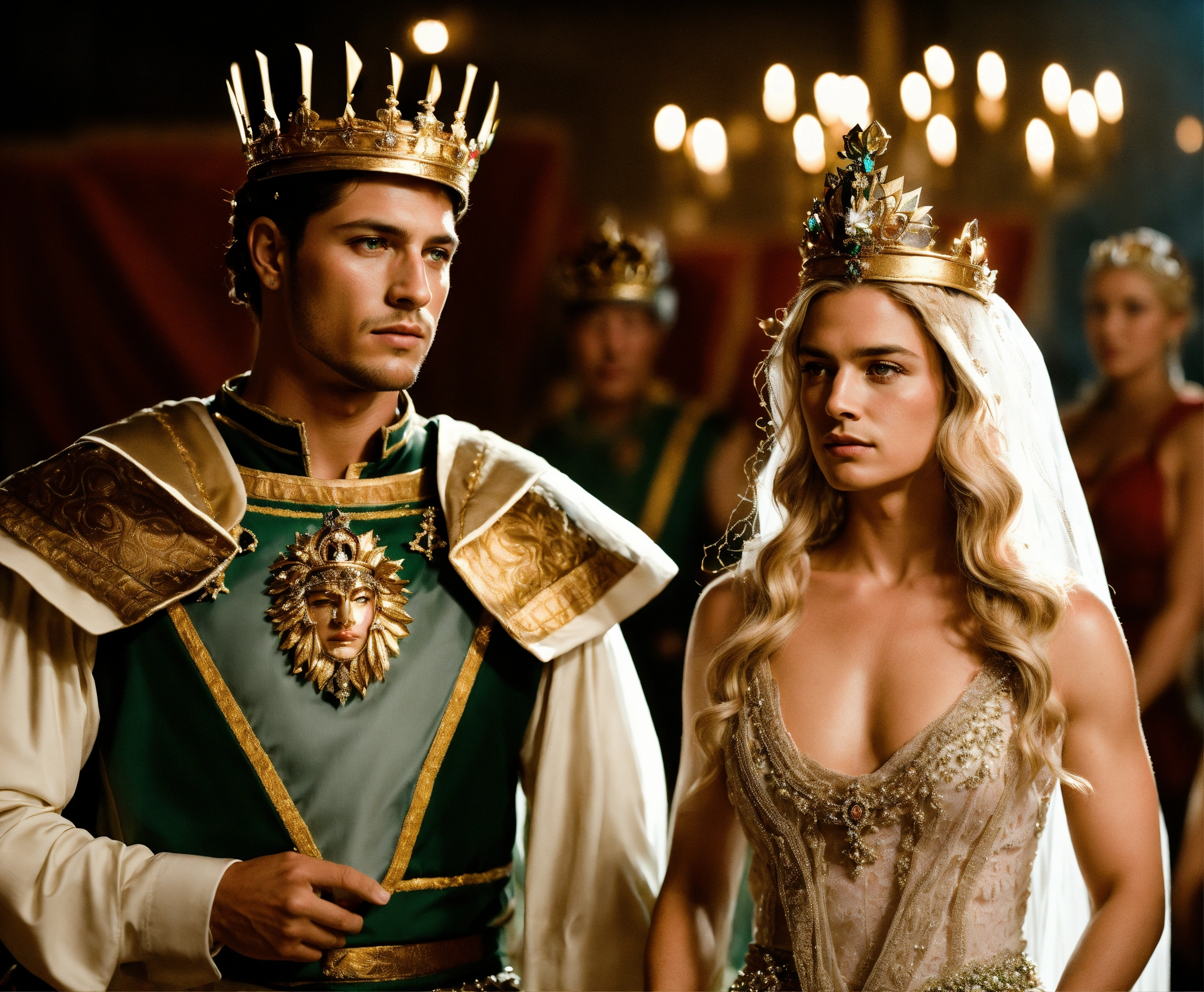 Lexica - A Latino spartan king and a blonde white queen stand in their ...