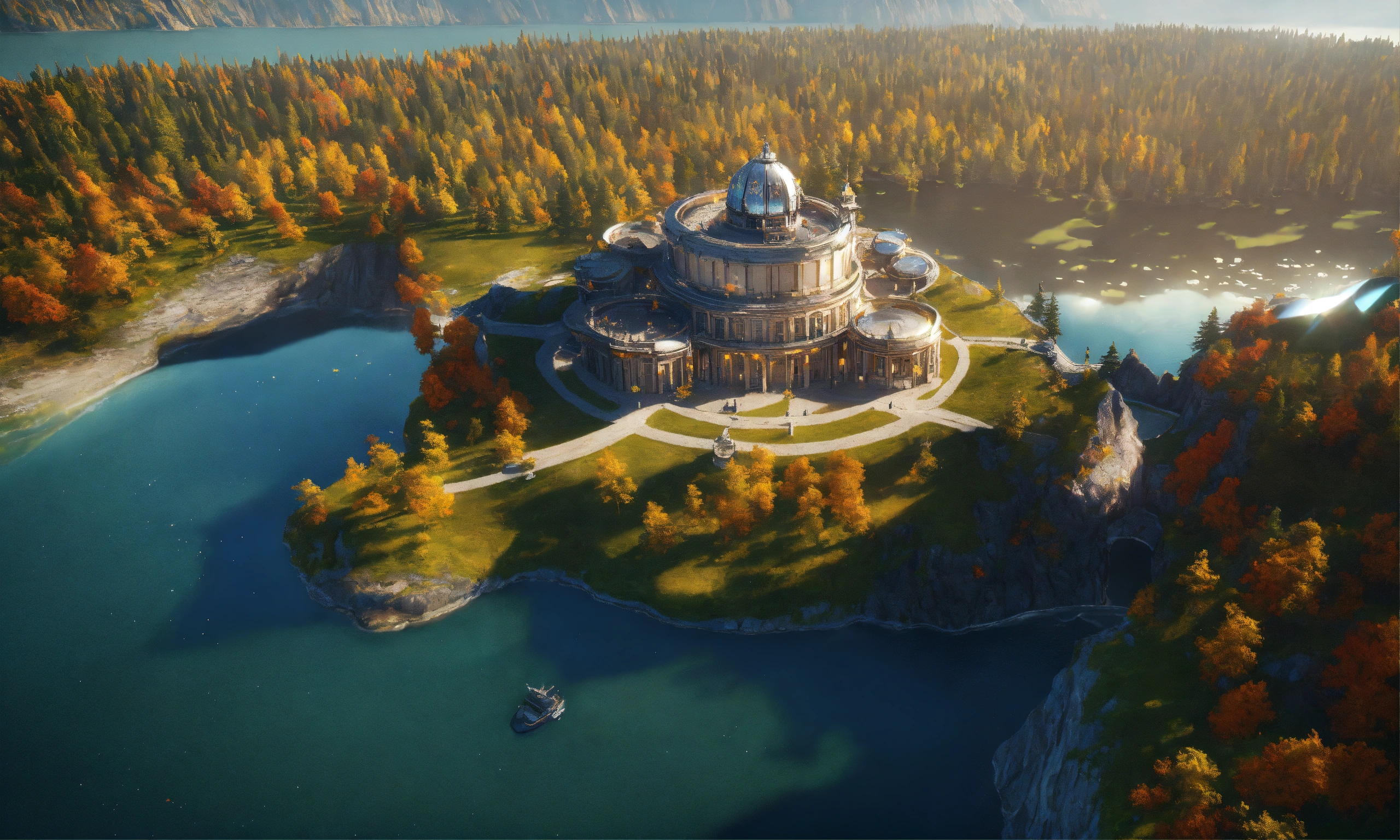 Lexica - Overhead view of a futuristic royal palace on a cliff ...