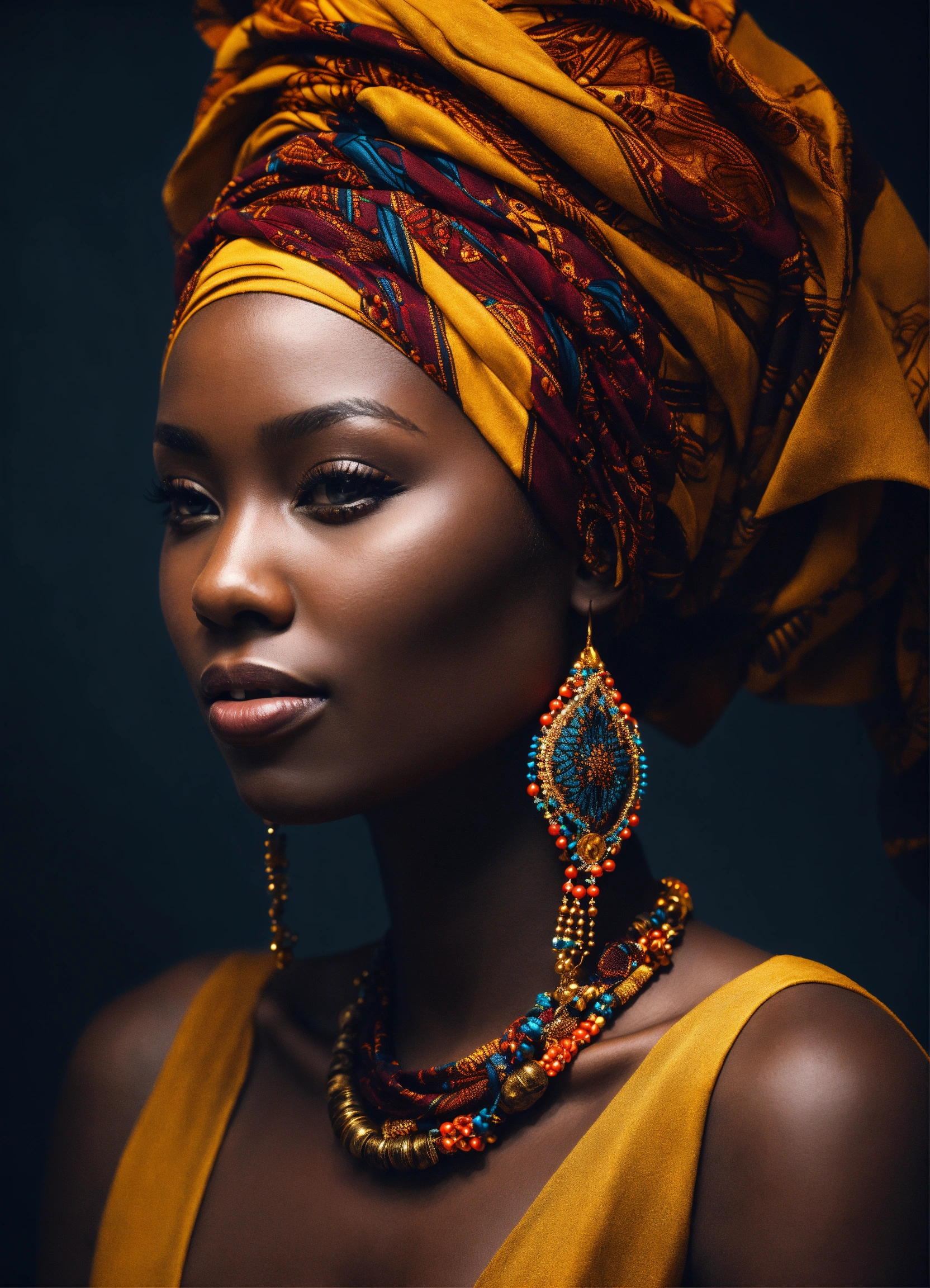 Lexica - Beautiful african woman wearing head wrap, headdress, digital ...