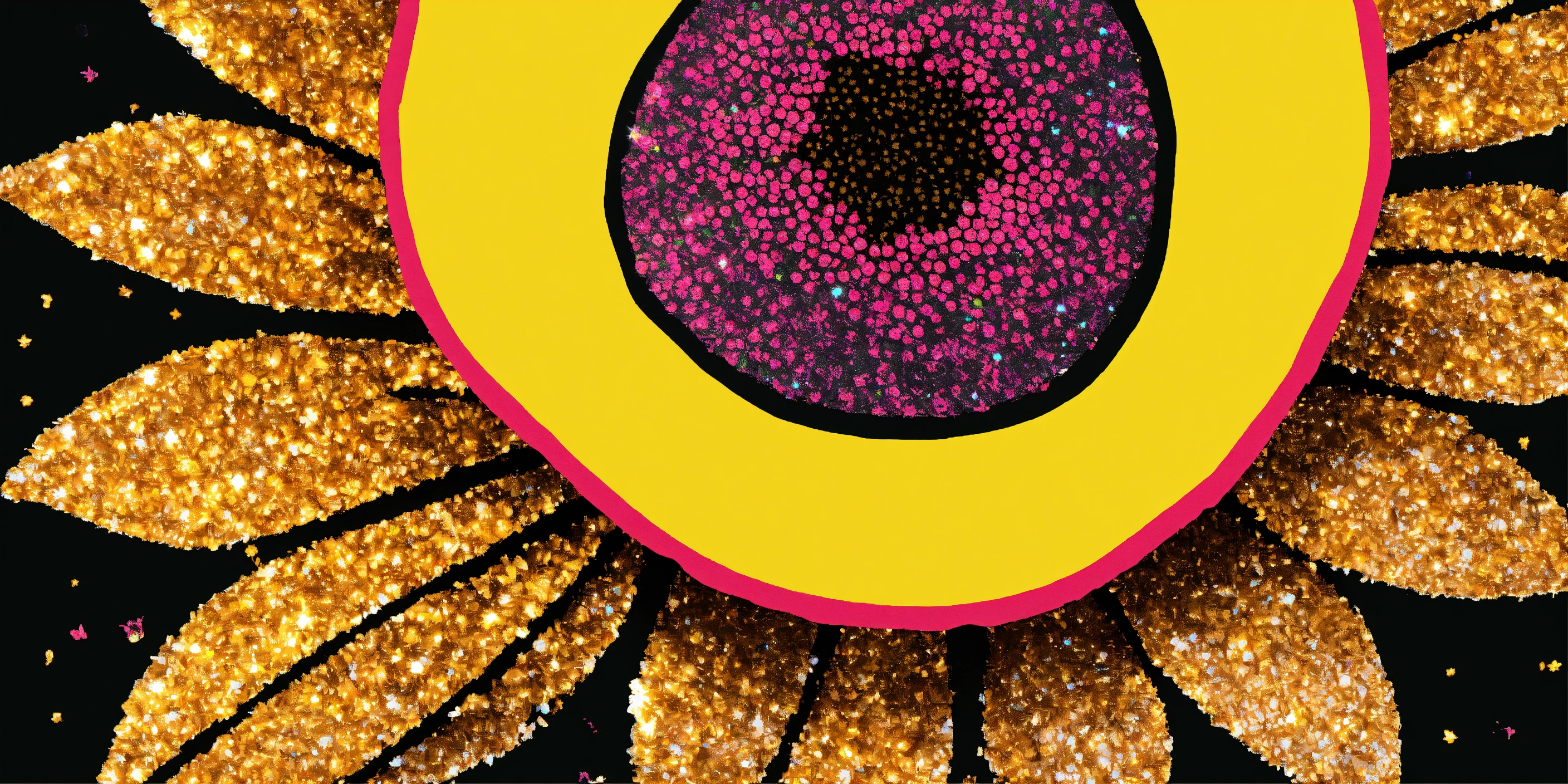 Lexica Create a pop art sunflower glitter, black background, with