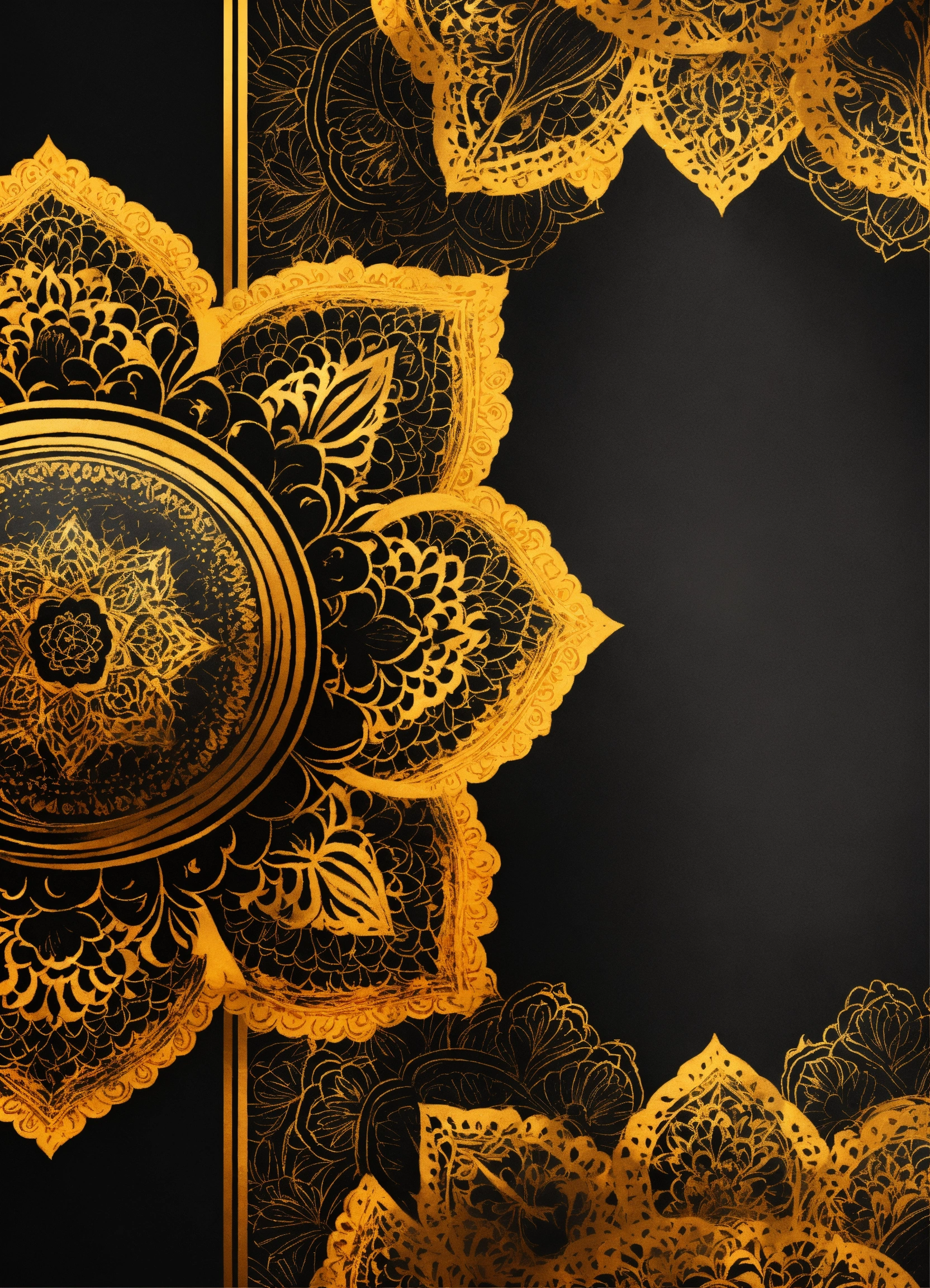 Lexica - Golden and black Mandala Art Background With Border Invitation ...