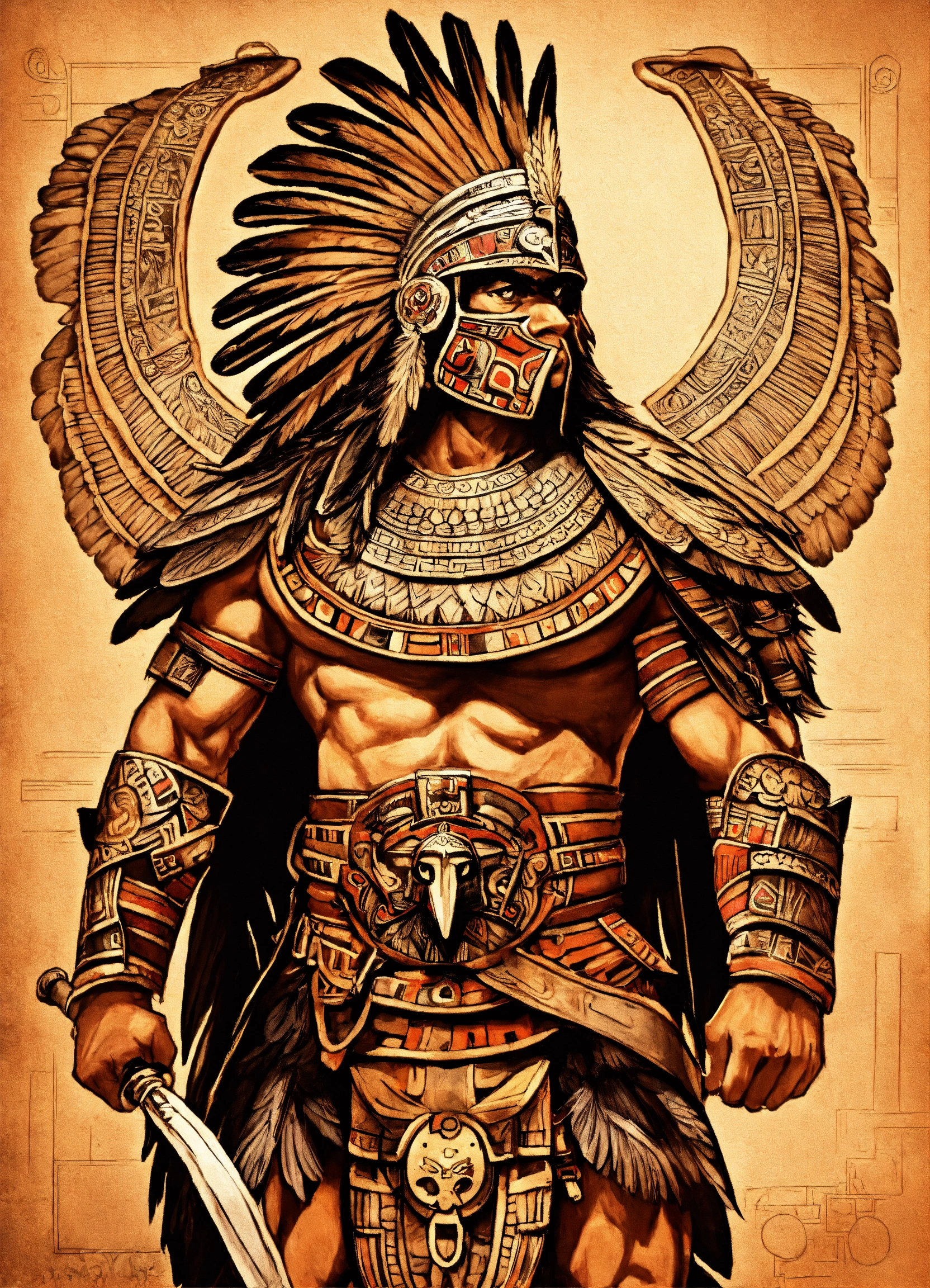 Lexica - Aztec eagle Warrior, drawing