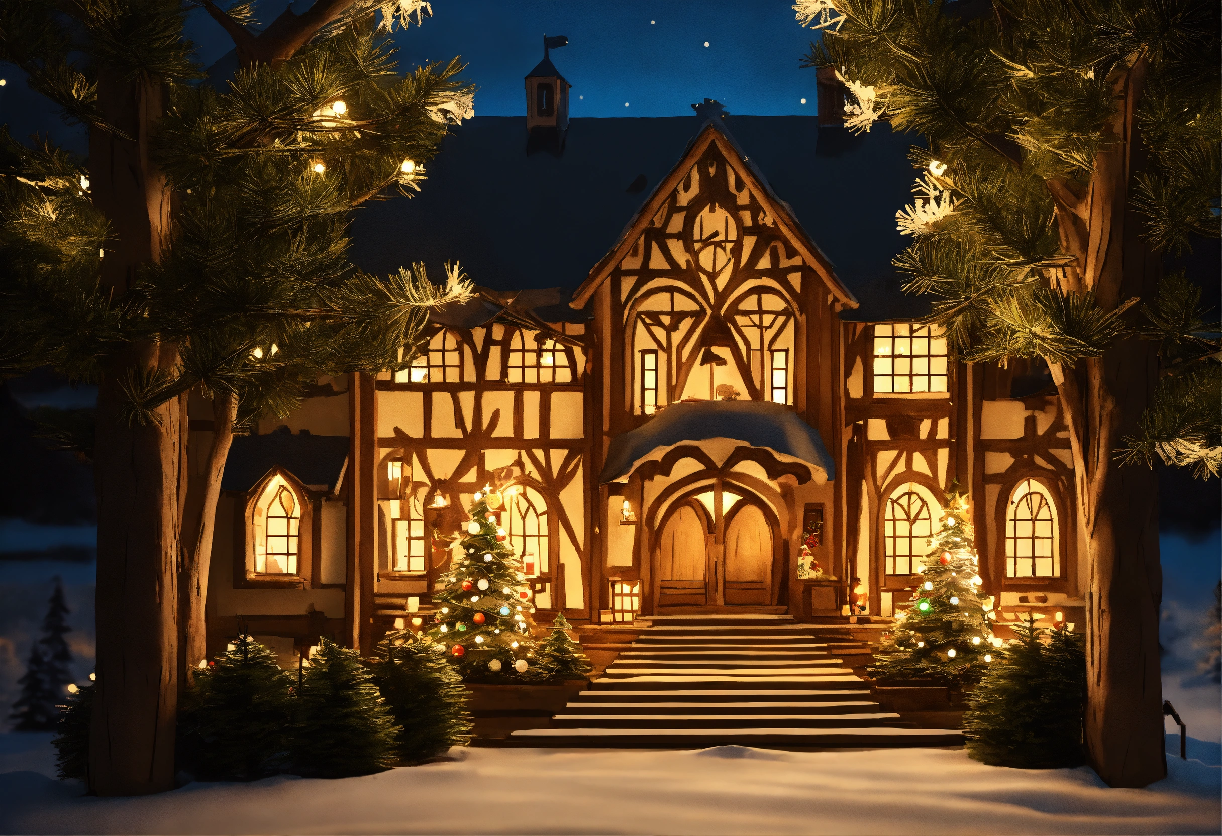 Lexica - Wood kraft layered christmas Night Light Ornament Forest Scene ...