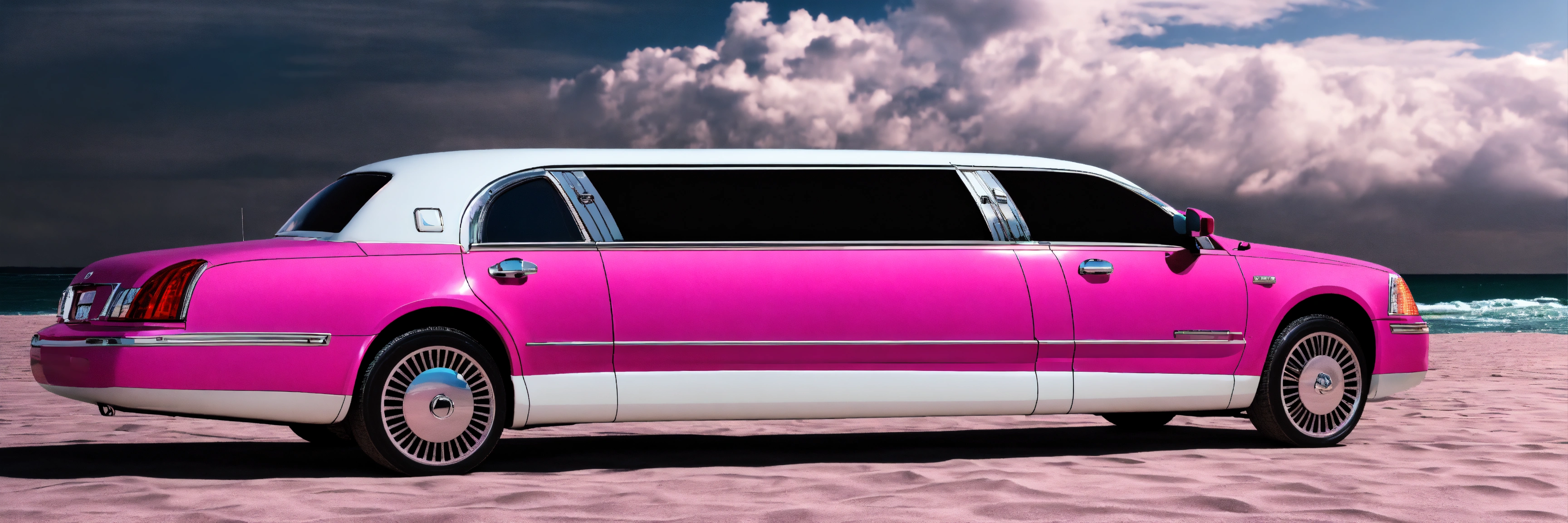 Lexica - Long pink limo, car rental, 3D, photo-realistic, 4K, high ...