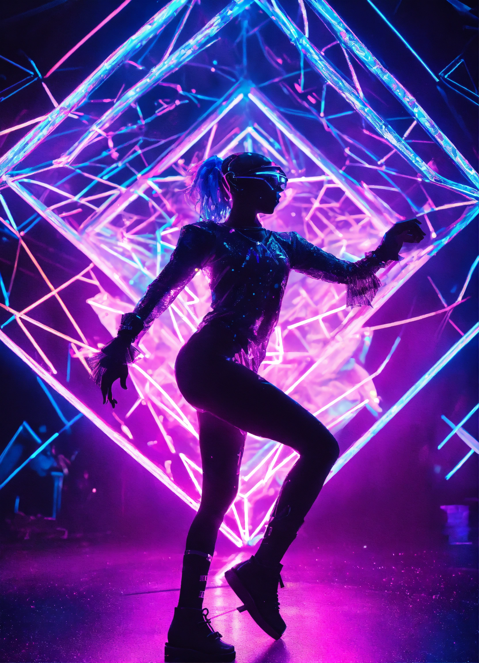 Lexica - Cyber Raver dancing in diamond and shimmer black neon light ...
