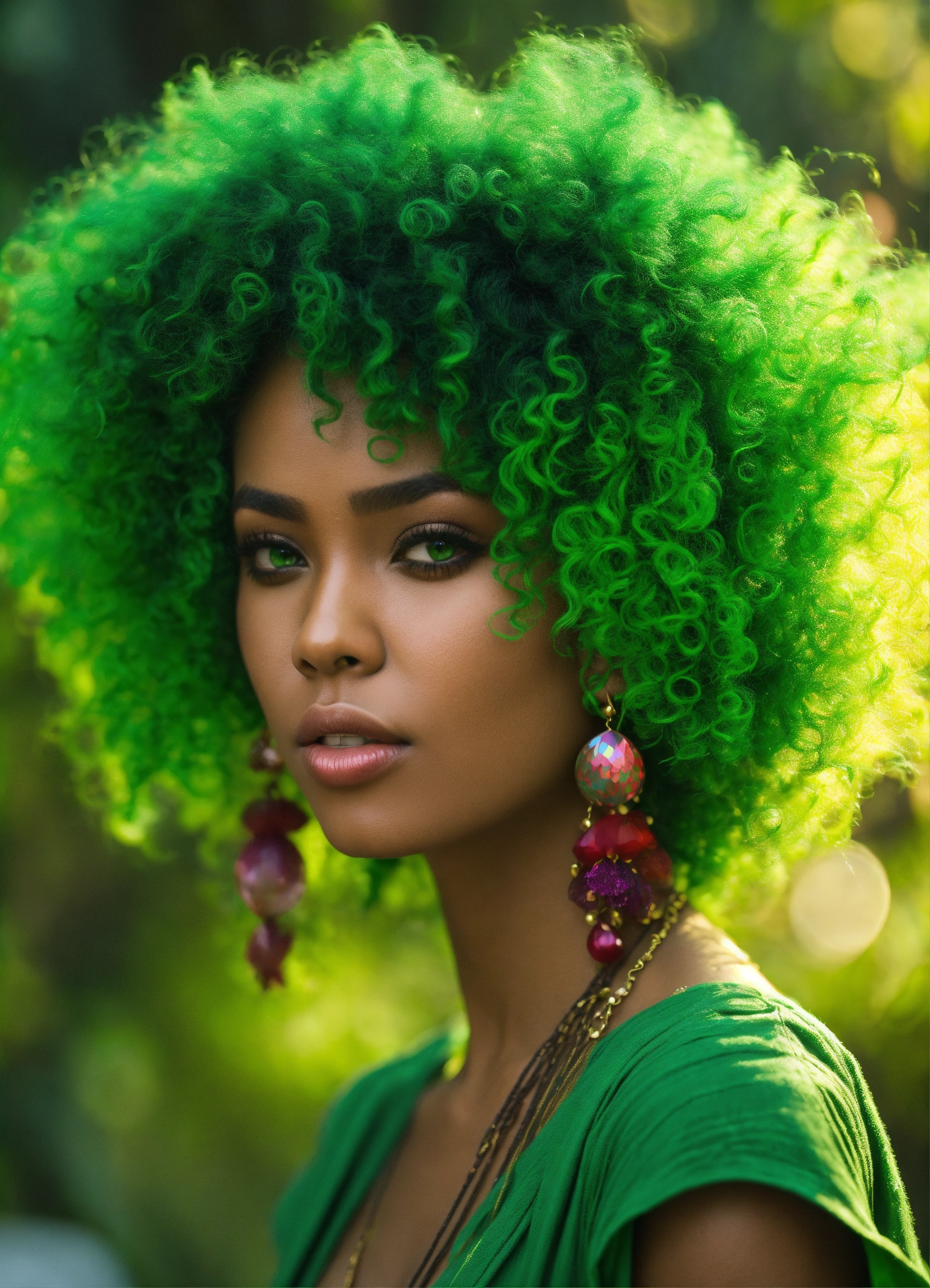 Lexica - Afro-Latina women green hair green eyes fantasy 4k