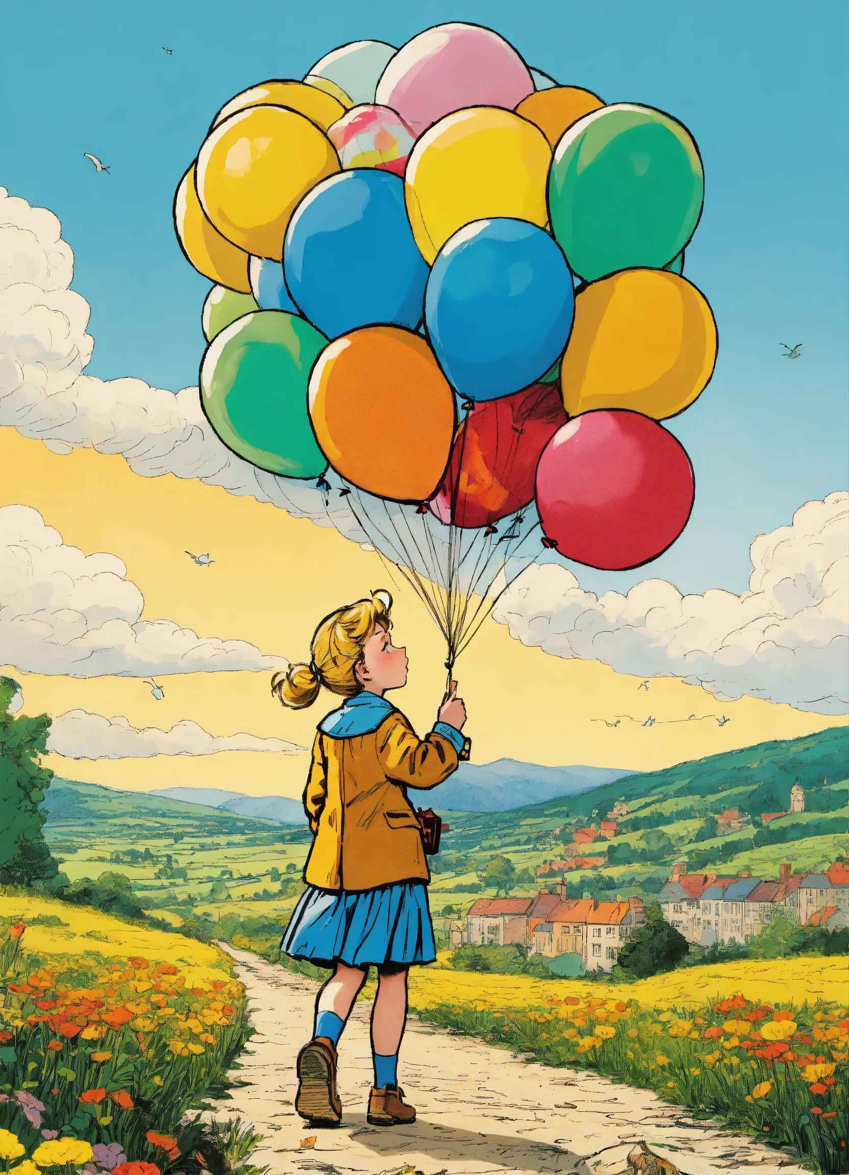 Lexica Detailed, vibrant illustration of a girl holding a balloon, by