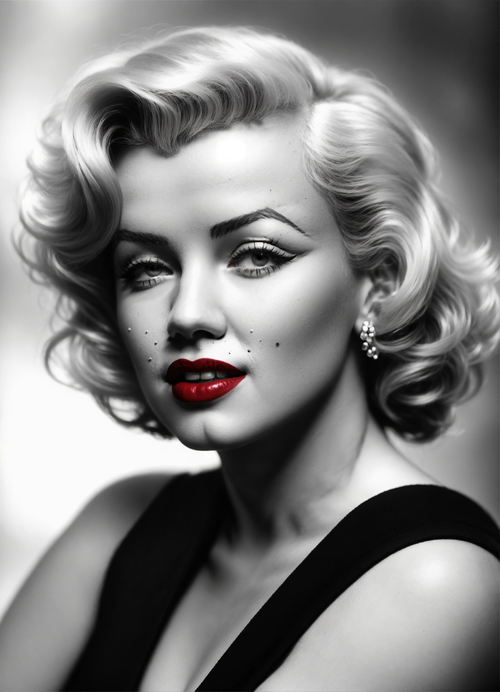 Lexica - Photorealistic, blackandwhite photo, marilyn monroe, red lips ...