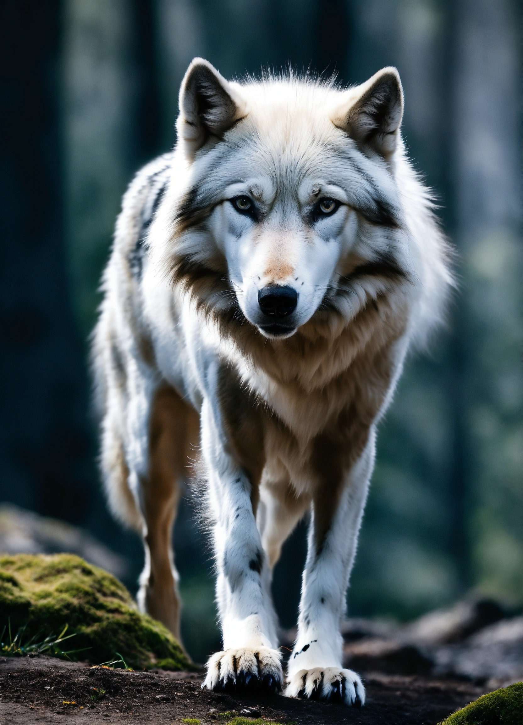 Lexica - A white wolf with a black spot on its chest, spreading out in ...