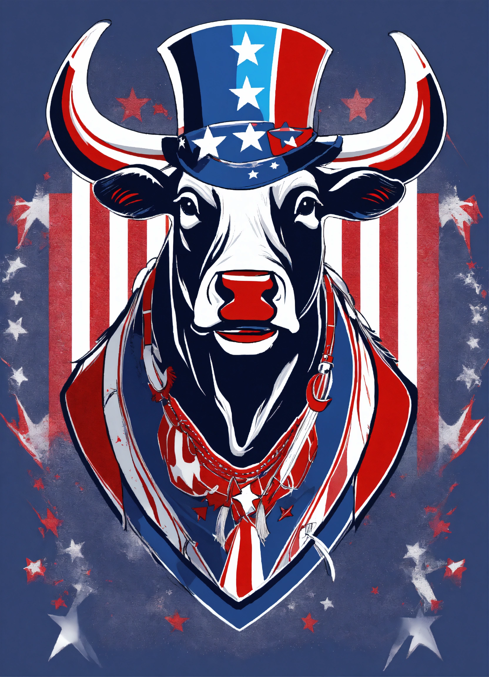 Lexica American patriot bull, no background, tshirt design