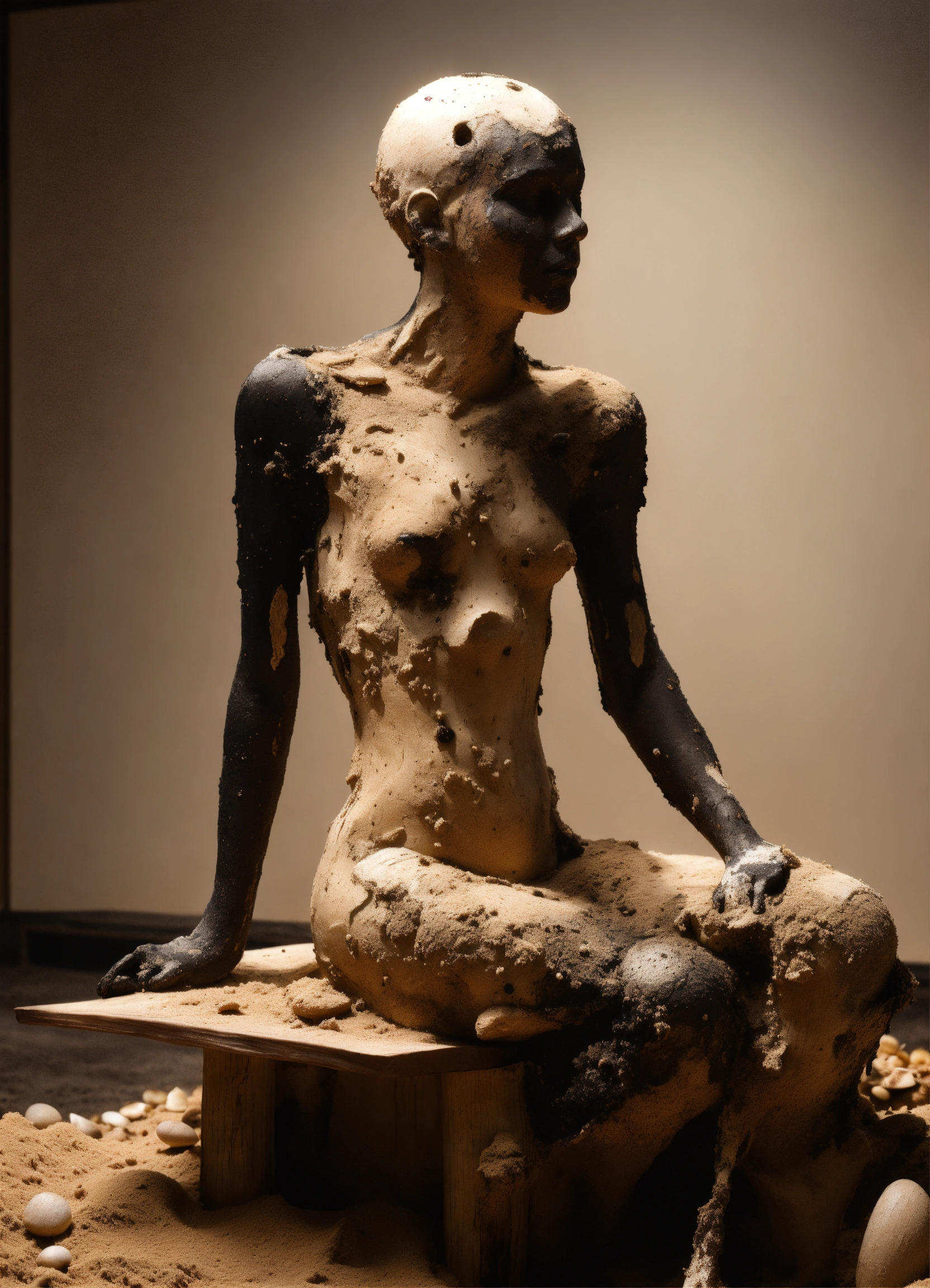 Lexica - A rotten wood sculpture of a abstract simple human body in a ...